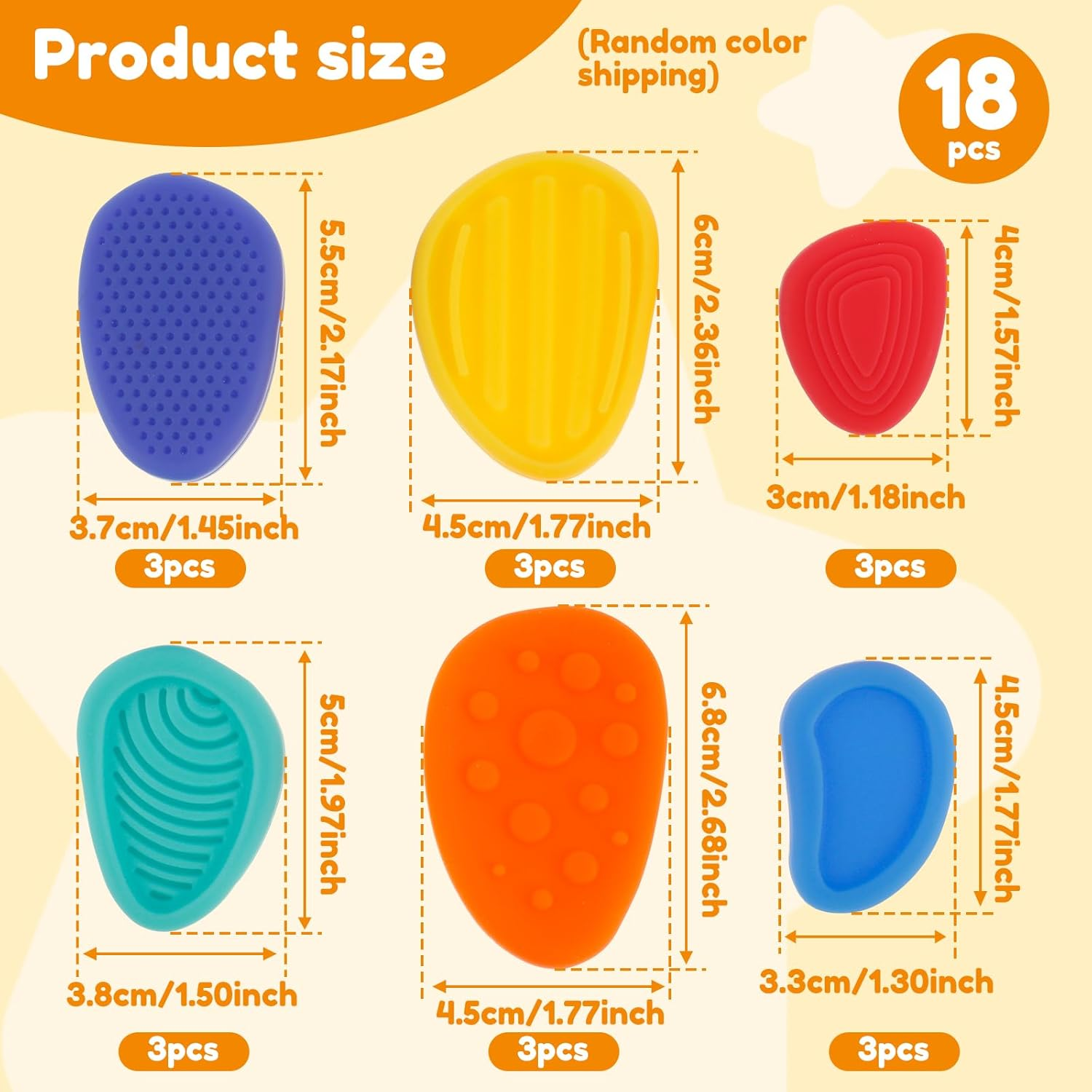 6/18Pcs Silicone Stone Toy,Anxiety Relief Stones,Kid Sensory Stones,Textured Worry Stones,Bright Color Sensory Stones for Students Anxiety Relief (18 PCS) image number 3