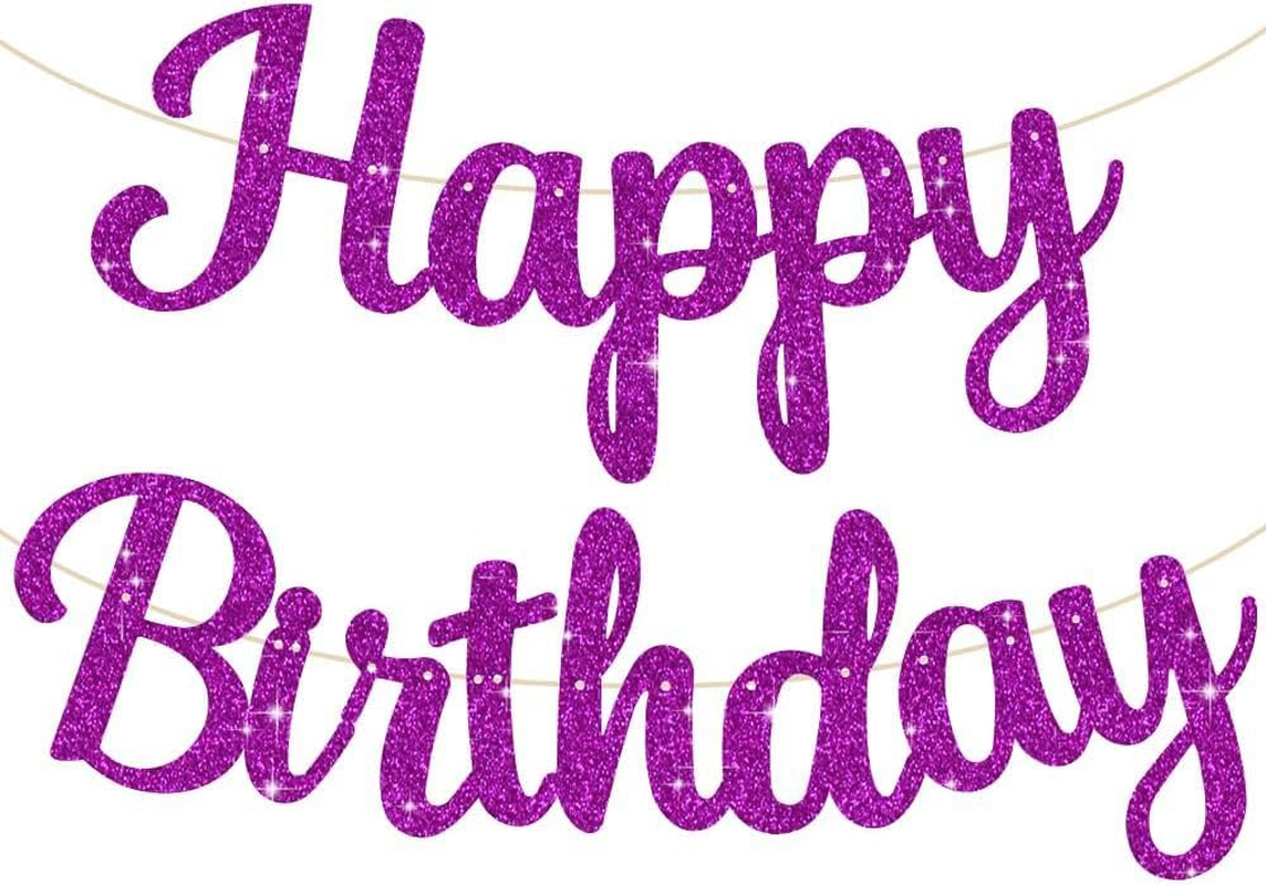 Cursive Glitter Happy Birthday Banner, 10 Feet Birthday Party Decorations HBD Sign Decor (Hot Pink)