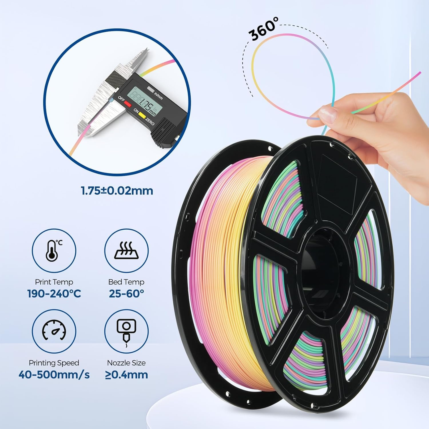 FLASHFORGE 3D Printer Filament, Rainbow Candy HS PLA 1.75Mm, 500Mm/S High-Speed Printing, +/- 0.02Mm Accuracy, 1Kg Spool (2.2Lbs), Compatible with Most FDM 3D Printers - Burnt Titanium image number 2