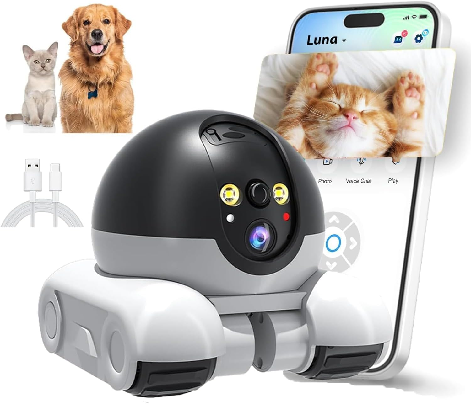 Quintin Camera, Robot Camera on Wheels, 360&deg; View Quintin Robot, 1080P HD Wi-Fi Mobile Pet Cameras with App Control, 2 Way Audio, Night Vision for Pet/Baby/Elderly (Wifi) image number 6