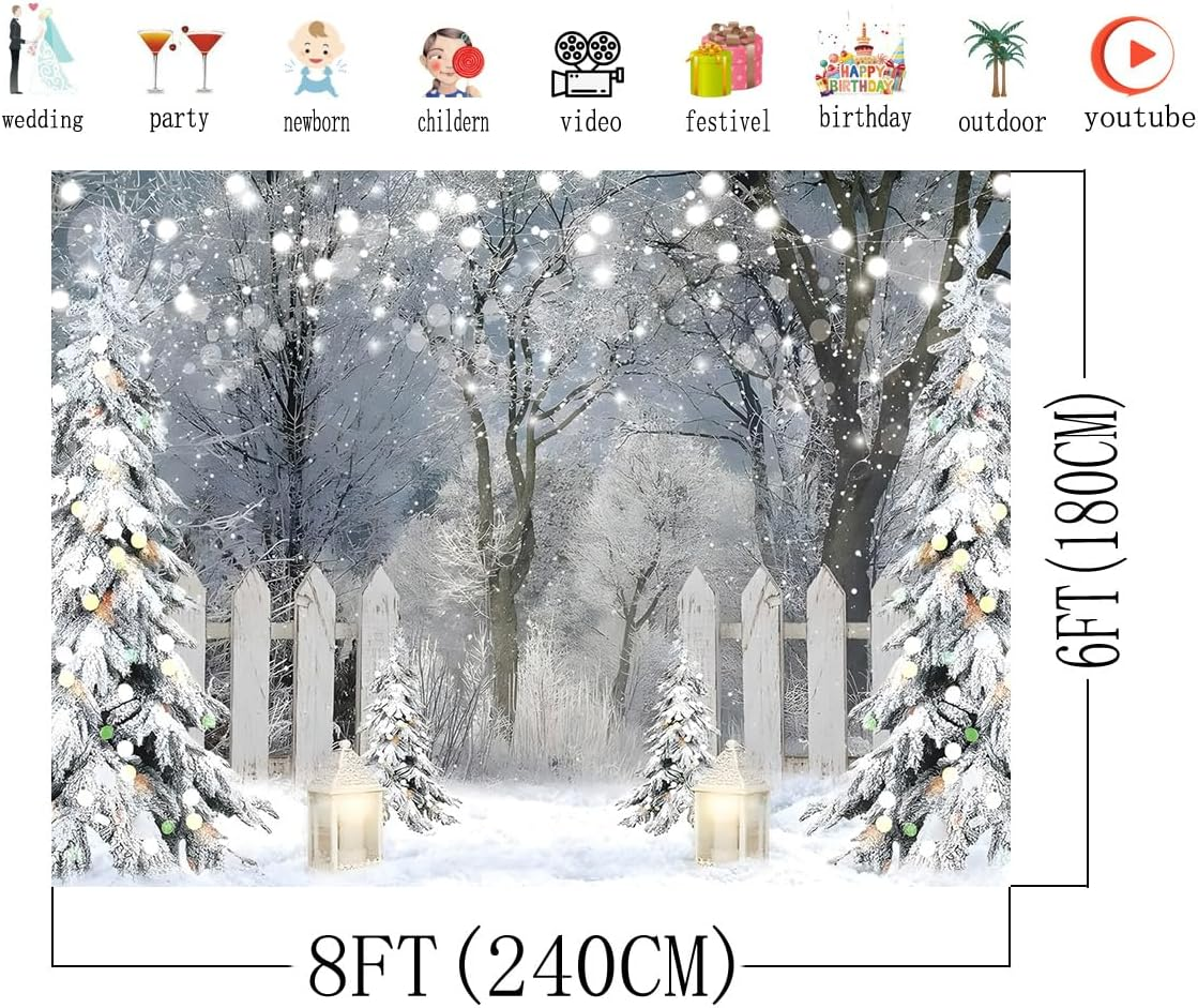 AIIKES 8X6FT Winter Photography Backdrop Glitter White Snow Forest Pine Tree Backdrop Christmas Holiday Party Decor Banner Kids Portrait Photo Studio Props 12-621 image number 5