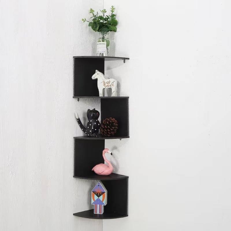 5-Tier PVC Wall-Mounted Corner Floating Bookshelf, Wall Storage Rack - 33-Inch L-Shaped Design Shelf, Suitable for Living Room, Bedroom, Bathroom, Home Office, Shelves (Black) image number 2