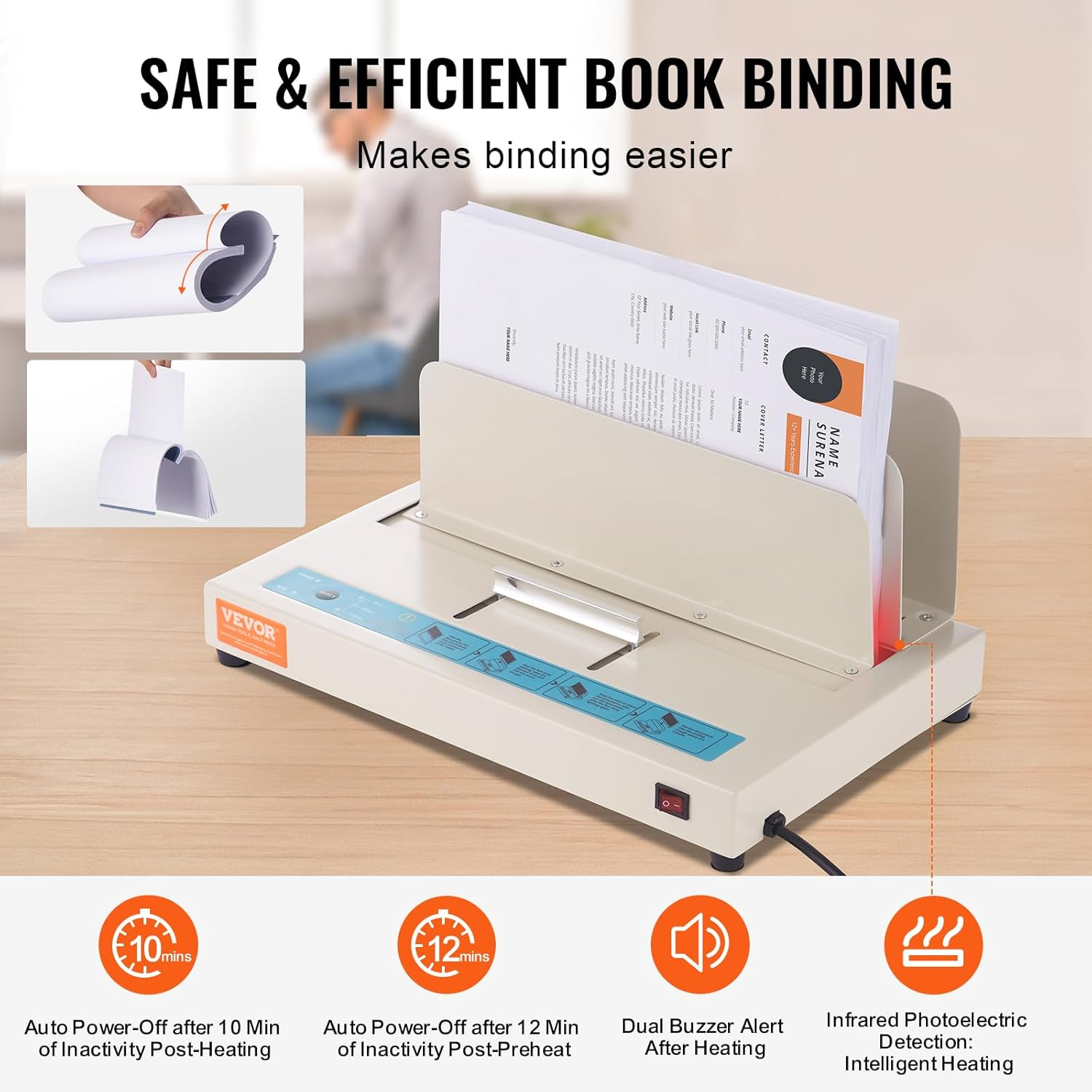 VEVOR Thermal Binding Machine, 500 Sheets Capacity Book Binding Machine, Thermal Book Binder 50Mm Binding Thickness A3(Short Edge)/A4/A5 Document, with Infrared Optical Detection image number 1