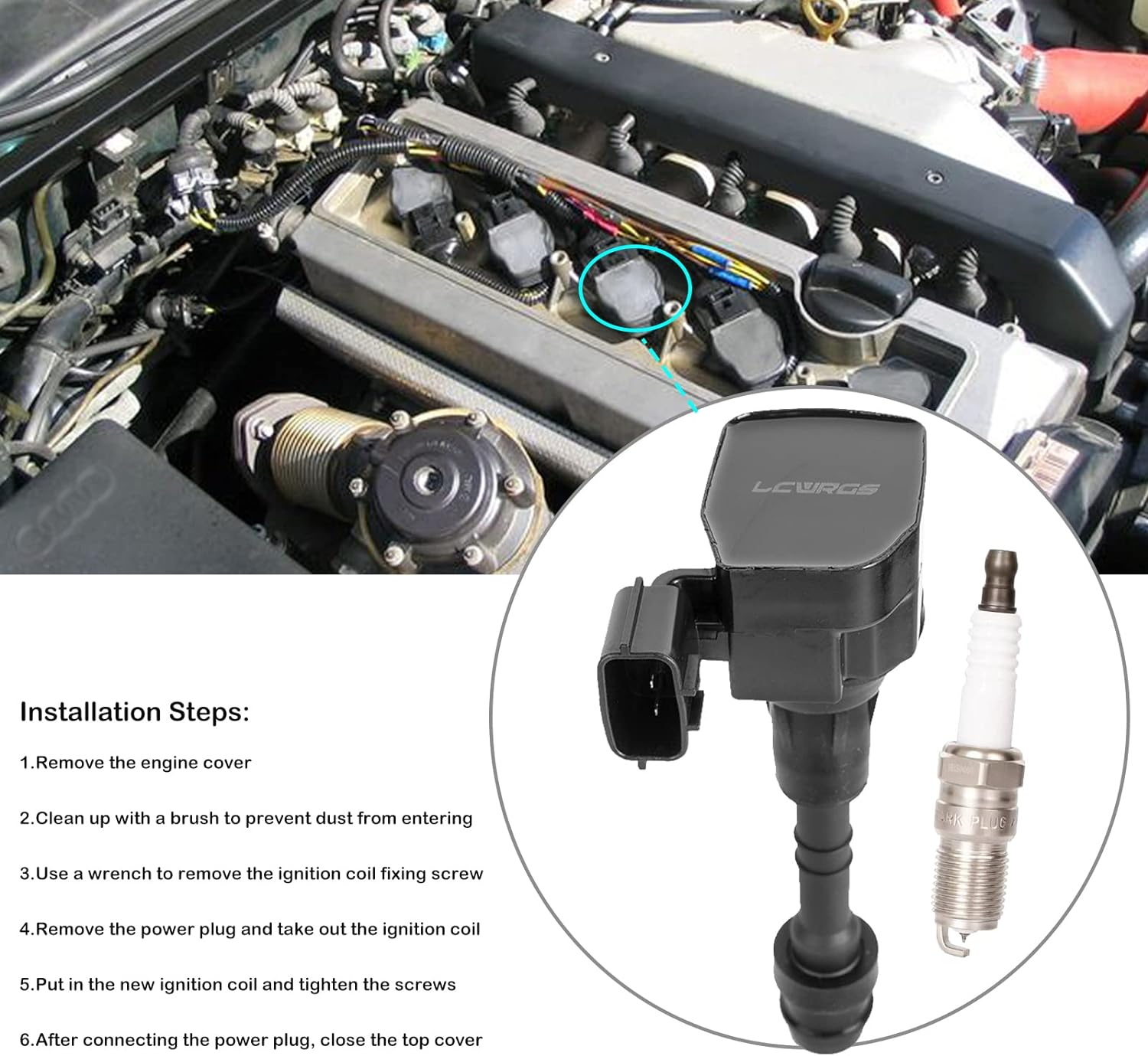 Set of 6 Ignition Coil Packs and Iridium Spark Plugs for Nissan Murano Maxima Altima Quest Xterra Pathfinder Frontier 2002 2003 2004 2005 2006 2007 2008 3.5 V6 Spark Plugs Coils Replaces# UF349 image number 5