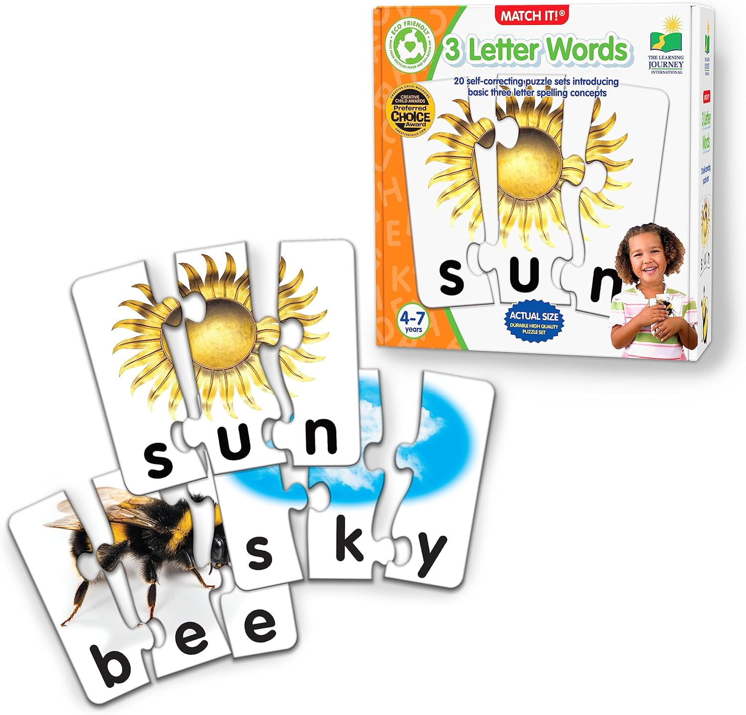 The Learning Journey: Match It! - 3 Letter Words - 20 Self-Correcting Reading & Spelling Puzzles with Matching Images, Multicolor image number 3