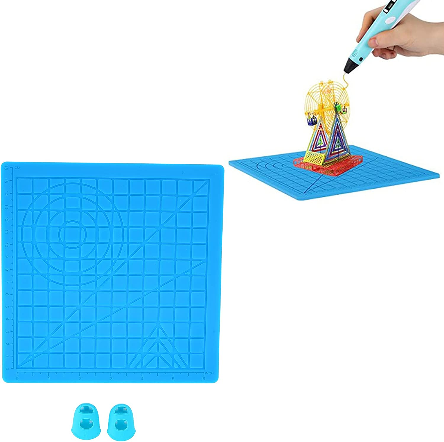 3D Pen Drawing Tool, Multi Shaped Professional 3D Printing Pen Mat with Basic Templates Finger Caps for Kids for 3D Printer for Adults image number 6