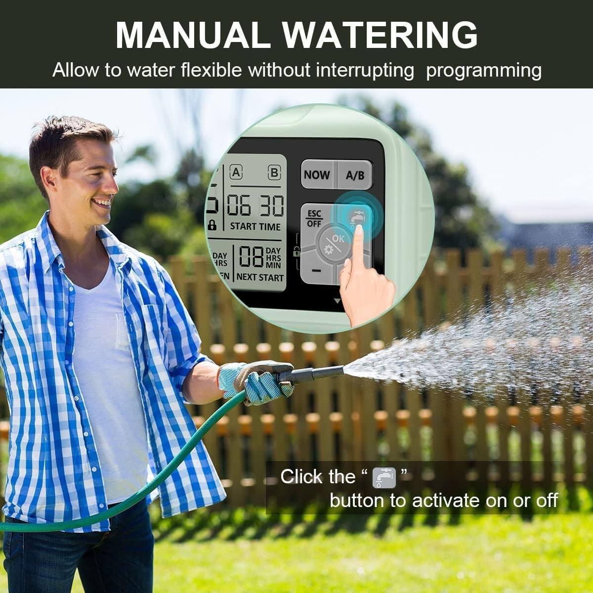 Digital Water Timer 2 Outlets, Automatic & Manual Watering Timers with LCD Screen, Sprinkler Timer Programmable with Rain Delay & Manual Modes - IPX5 Waterproof, Garden Hose Timers for Lawns, Yards image number 1