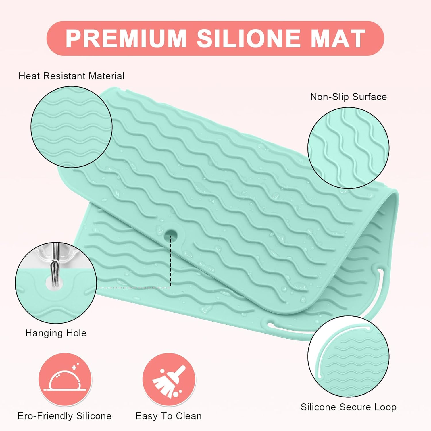 Plus Size Silicone Heat Resistant Mat, Portable Travel Hot Tools Pad Cover for Curling Iron, Flat Iron, Hair Straightener and Other Hair Styling Tools(12.0" X 9.0") image number 2