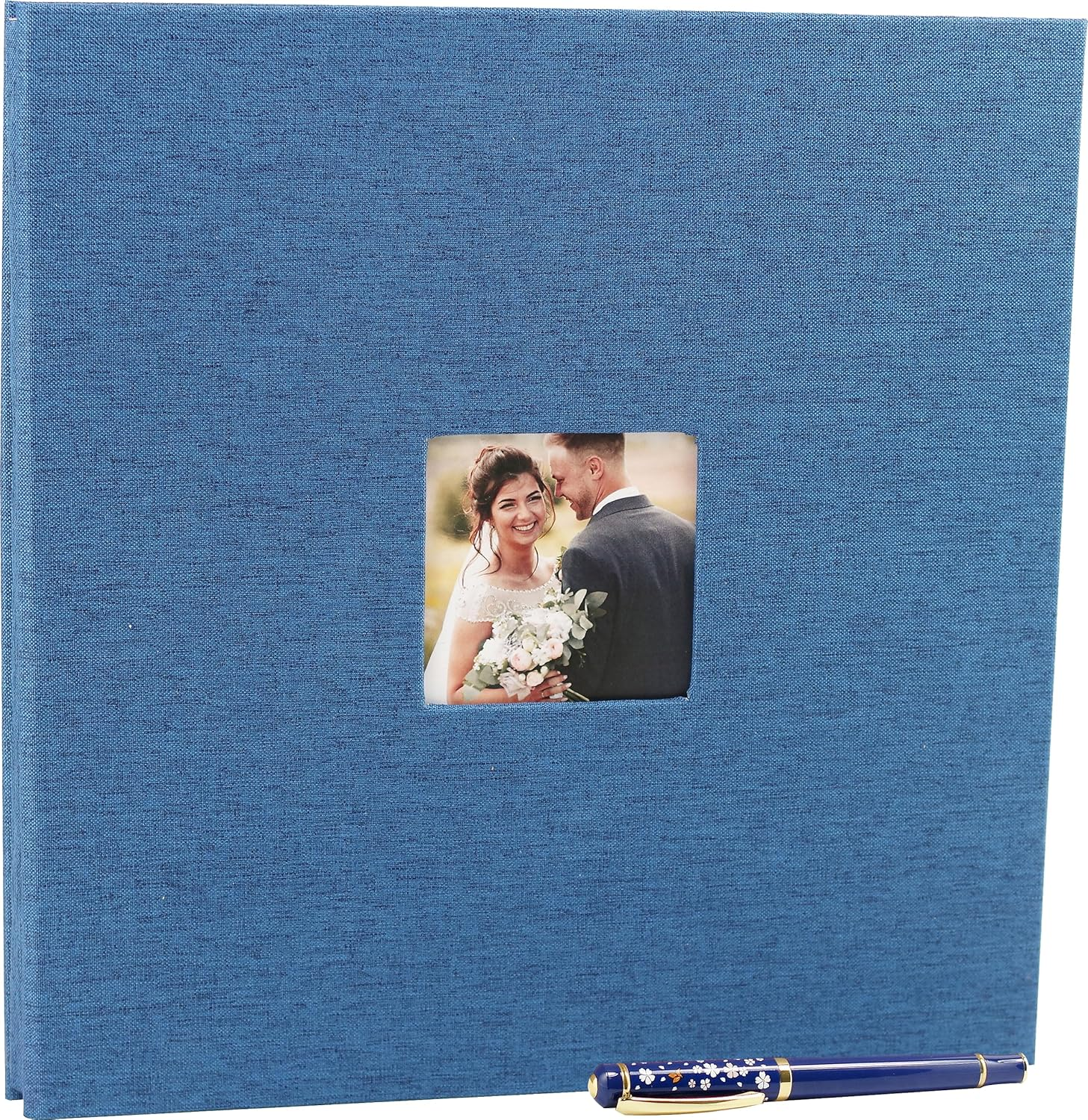 Navy Linen Photo Album - Oversized 12-1/2" X 13" (40 Self-Adhesive Pages)