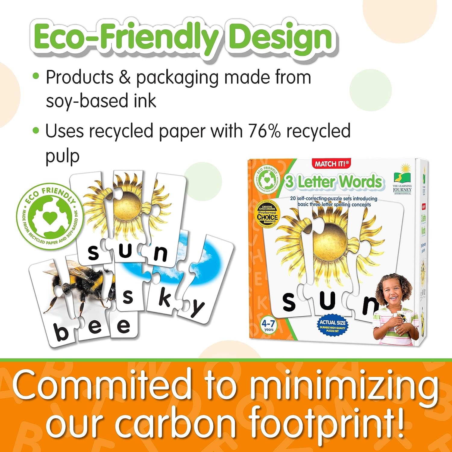 The Learning Journey: Match It! - 3 Letter Words - 20 Self-Correcting Reading & Spelling Puzzles with Matching Images, Multicolor image number 5