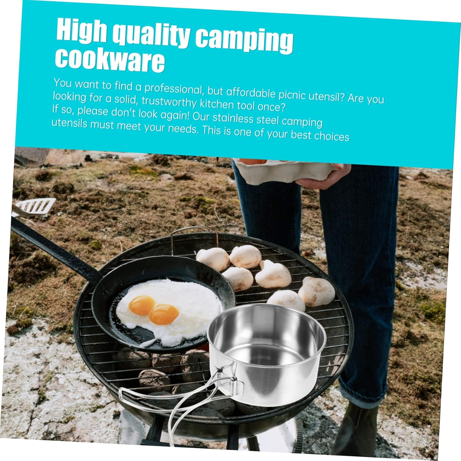 Camping Cookware Portable Outdoor Picnic Pot and Pan Stainless Steel Cookware Easy to Clean image number 2