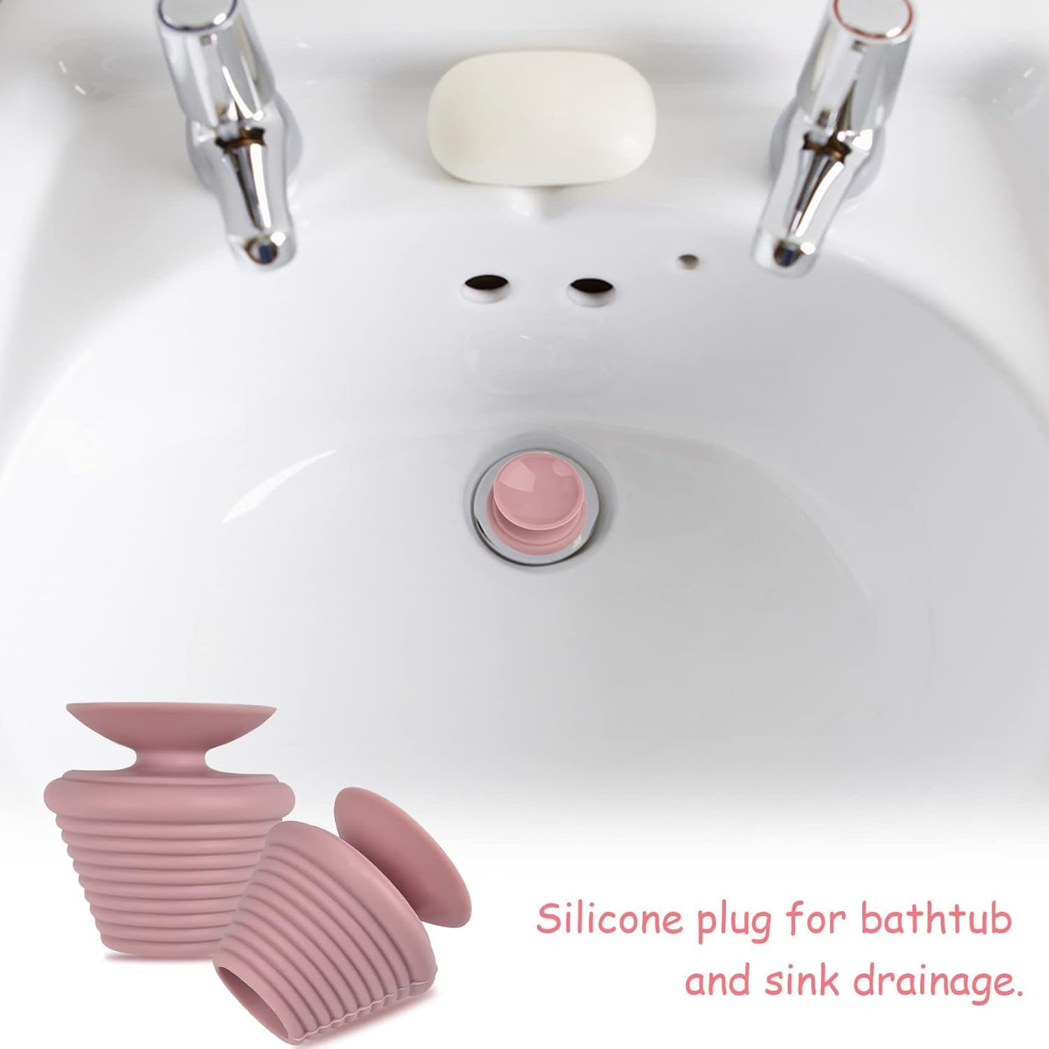 Bathtub Stopper, Universal Bathtub Plug Drain Stopper Silicone Tub Stopper Sink Stopper Bath Tub Plug for Kitchen Bathtub and Bathroom Sink Drain (Pink) image number 2