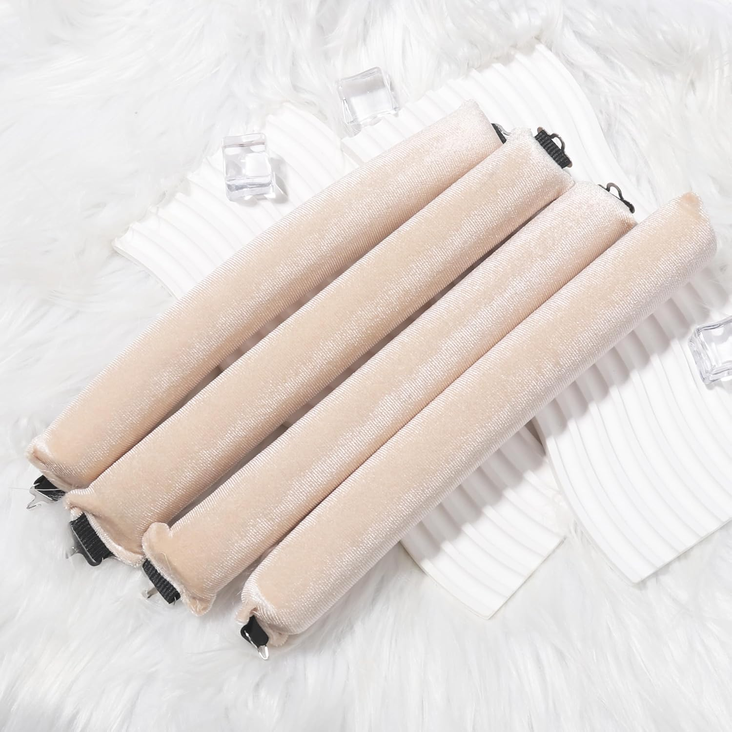 Heatless Hair Curler Curling Rod Headband, Sleep Overnight Heatless Curling Rollers Set Styling Tools for Women Girls, 4 Pack Beige Curling Rods with One Silk Head Scarf