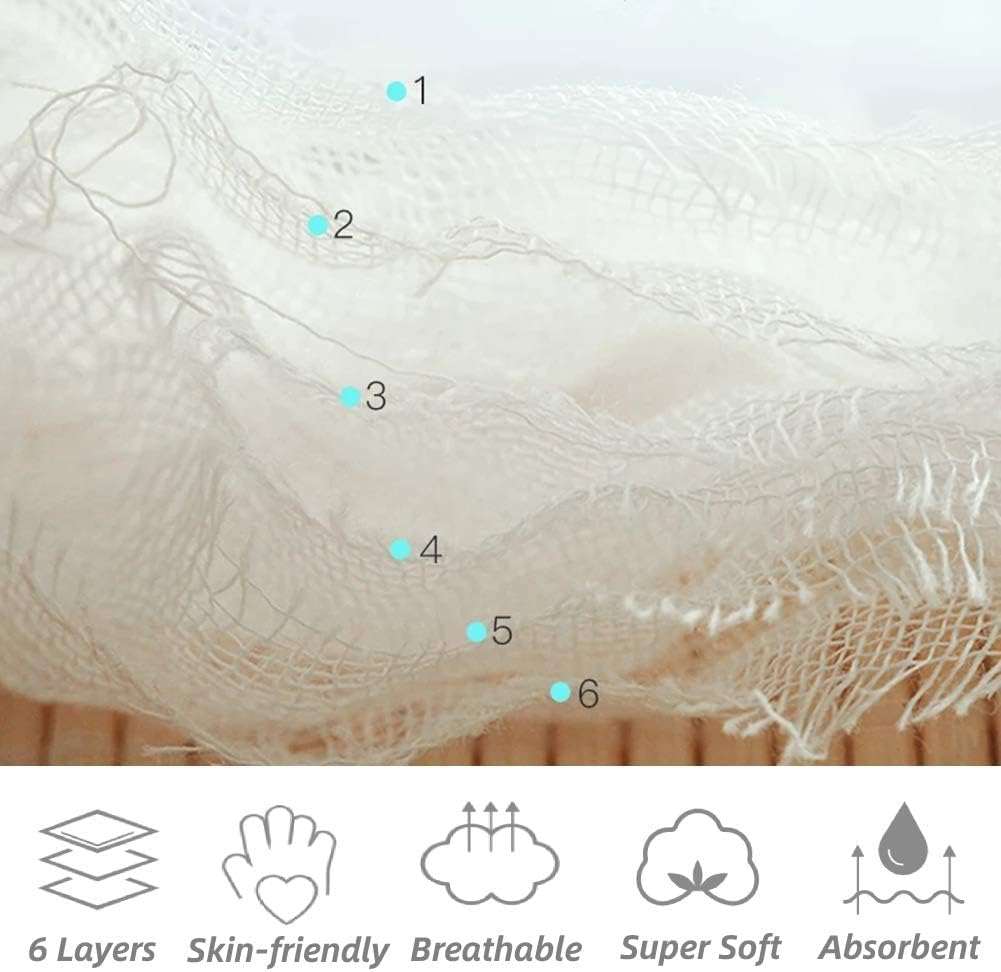 (Colorful) - 5PCS Premium Baby Muslin Washcloths, Super Soft Face Towel for Baby'S Delicate Skin, Natural Cotton 6 Layers, Comfortable Face Cloth, 25Cm X 25Cm Multicoloured image number 6