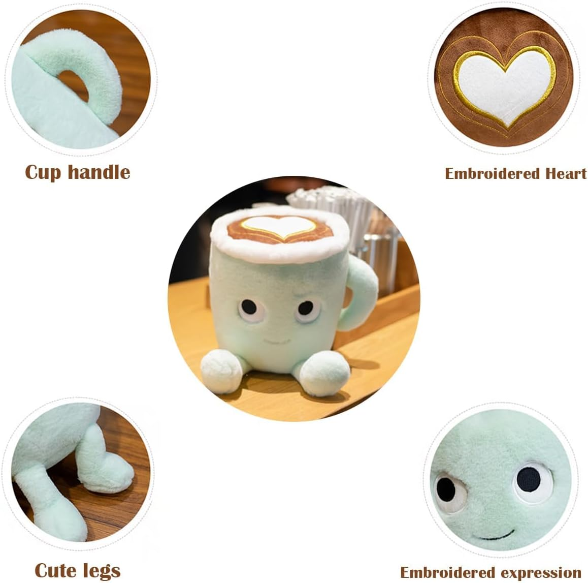 Latte Plush Pillow, 11.8 Inch Coffee Mug Plush Doll Toy, Cartoon Coffee Stuffed Plushies, Soft Cup Fluffy Friend, Interesting Holiday for Kids Adults Boys Girls (Green) image number 2
