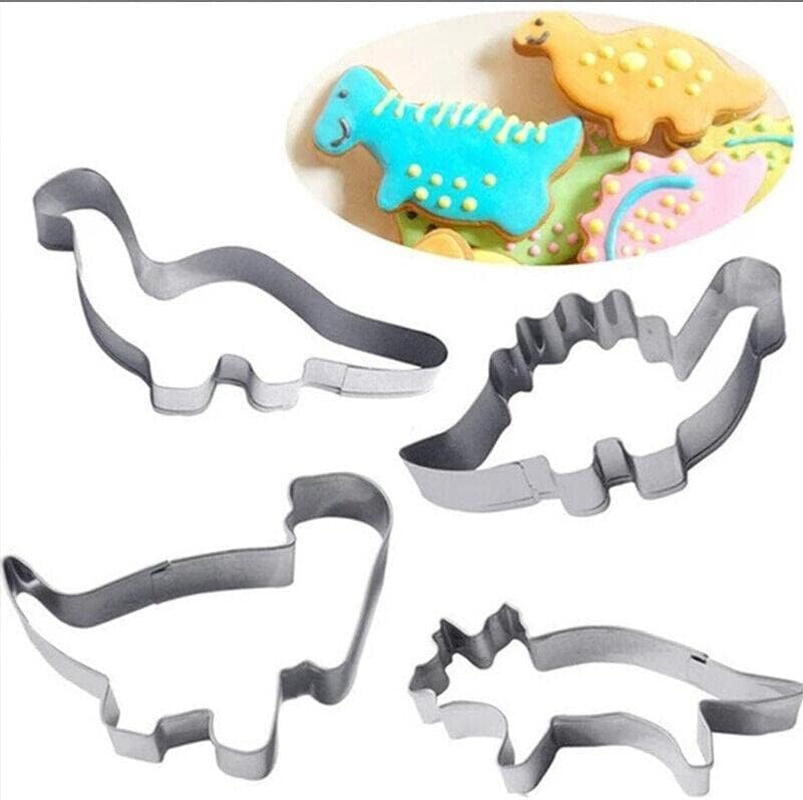 AIMALL 4X Stainless Steel Dinosaur Cookies Cutter Biscuit Pastry Cake Fondant Mould, Precision Shapes for Biscuit, Pastry, and Fondant Crafting, Ideal Kitchen Gift image number 1
