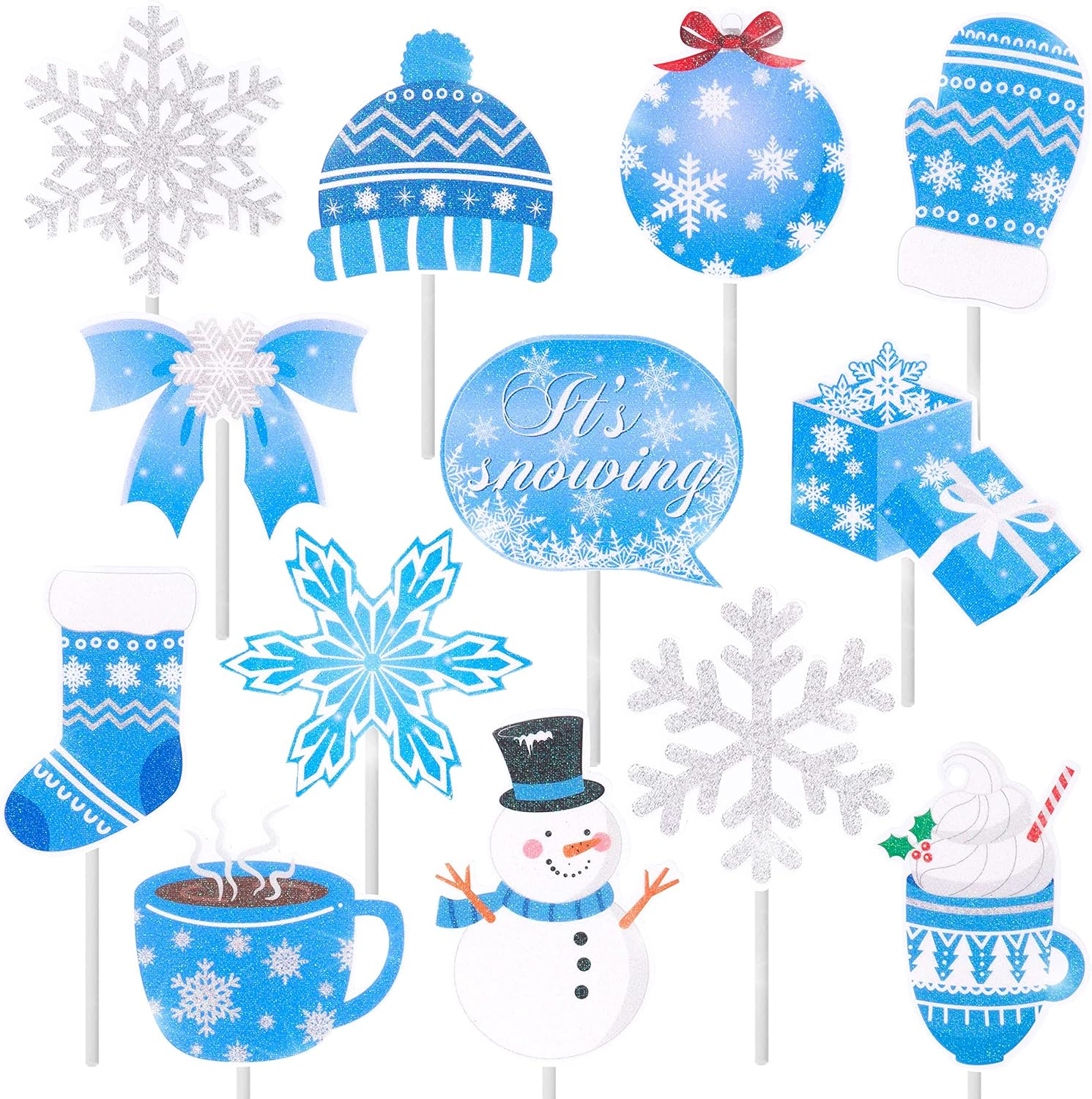 36Pcs Winter Party Decorations Snowflake Cupcake Toppers Snow Snowman Cupcake Topper Picks for Frozen Winter Theme Party Winter Birthday Party Christmas Baby Shower Supplies image number 3