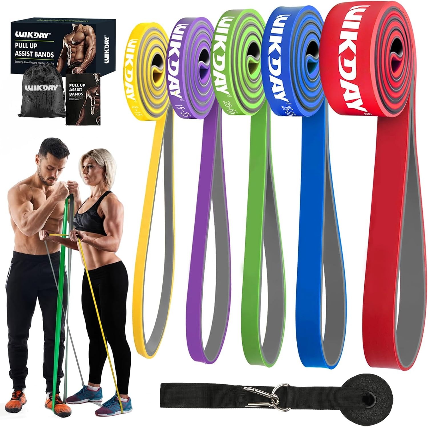 Resistance Bands, Pull up Bands, Workout Bands for Exercise, Thick Heavy Resistance Band Set with Door Anchor, Elastic Bands for Body Stretching, Crossfit Training at Home/Gym for Men & Women