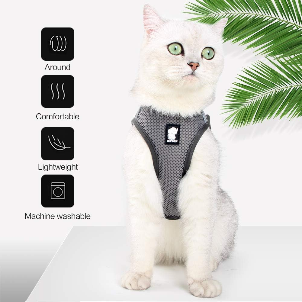 Dotoner Cat Outdoor Walking Harness Set, Pet Vest Cat Harness Breathable Mesh, Adjustable Reflective Cat Chest Straps with Escape Proof Buckle (L (Pack of 1), Grey) image number 4
