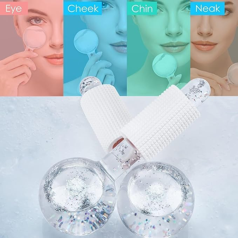 Ice Globes for Face - 2PCS Unbreakable Ice Roller for Face & Eyes, Skin Tightening & Anti-Aging&ndash;Perfect Ice Globes for Reduction of Puffiness & Wrinkles of Face, Neck & Eyes, Glitter White image number 1