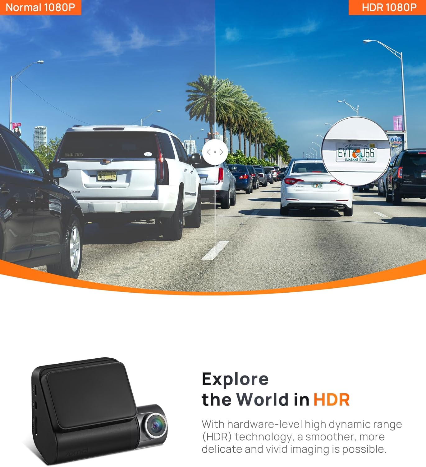 70Mai Smart Dash Cam A200, Front and Rear, Built-In Wifi GPS Smart Dash Camera for Cars, ADAS, HDR, 2'' IPS LCD Screen, Night Vision image number 5