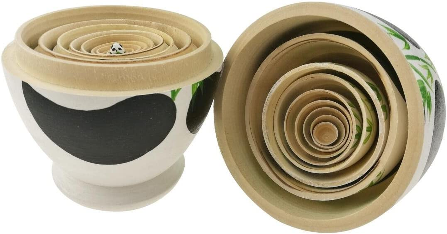 Handmade Wooden Stacking Panda Nesting Dolls - Set of 10 Cute Panda Bear Egg Shaped Matryoshka Babushka Dolls for Kids image number 6