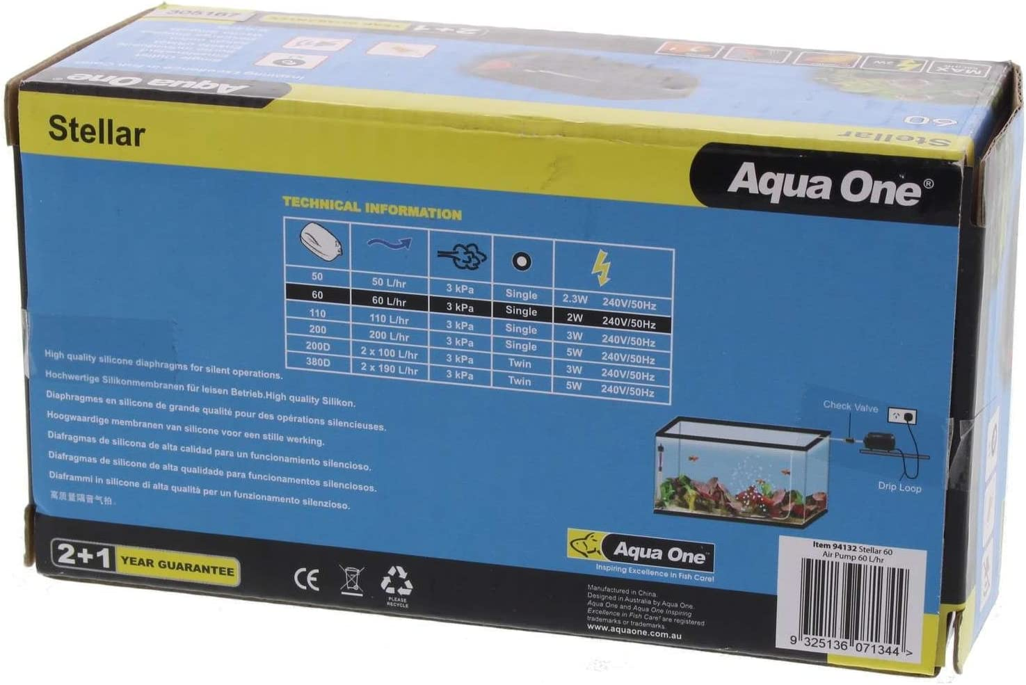 Stellar 60 Air Pump 60 L/Hr 2W Fish Tank Aquarium Aqua One 94132 image number 4