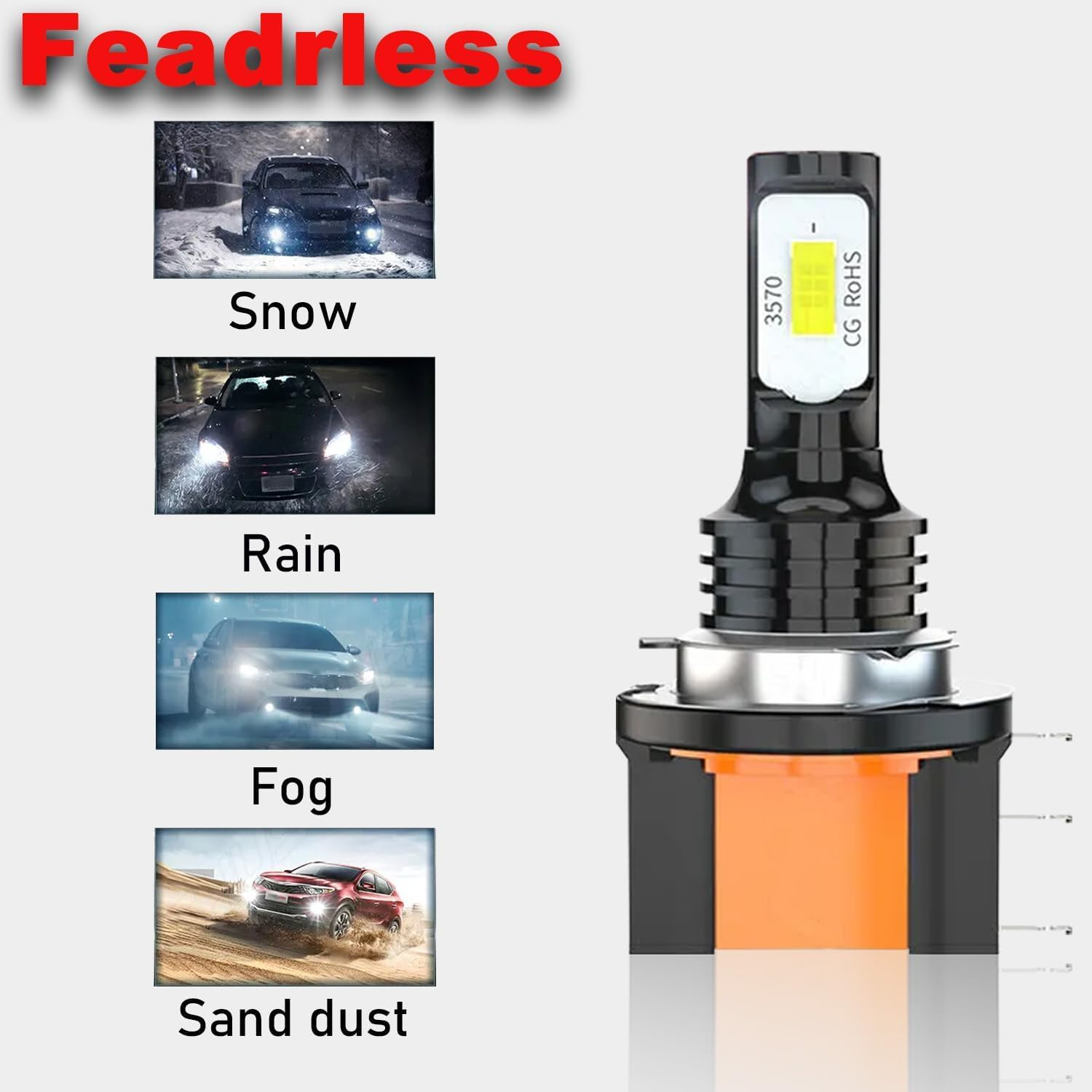 H15 LED Fog Light Bulbs, 6000K Bright Anti-Fog Lights, 3570-2SMD Chipsets Super Bright LED Bulbs Kits, Plug and Play Car LED Replacement Bulbs, Universal for Most Cars, Pack of 2 (H15) image number 5