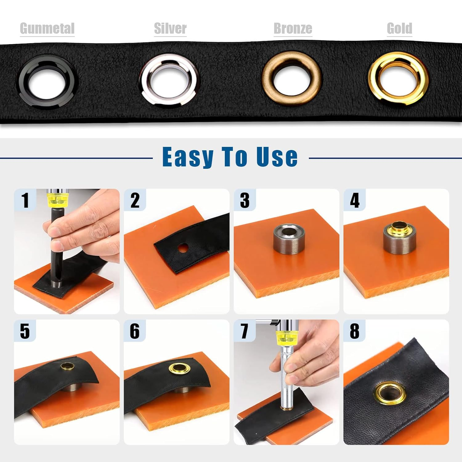 Glarks 102Pcs 12MM Thickened Grommets Eyelets with Tool Sets, 40Pcs 4 Colors Grommets Eyelets with Washers and 4Pcs Installation Tools for Fabric, Canvas, Curtain, Clothing, Leather Repair image number 6