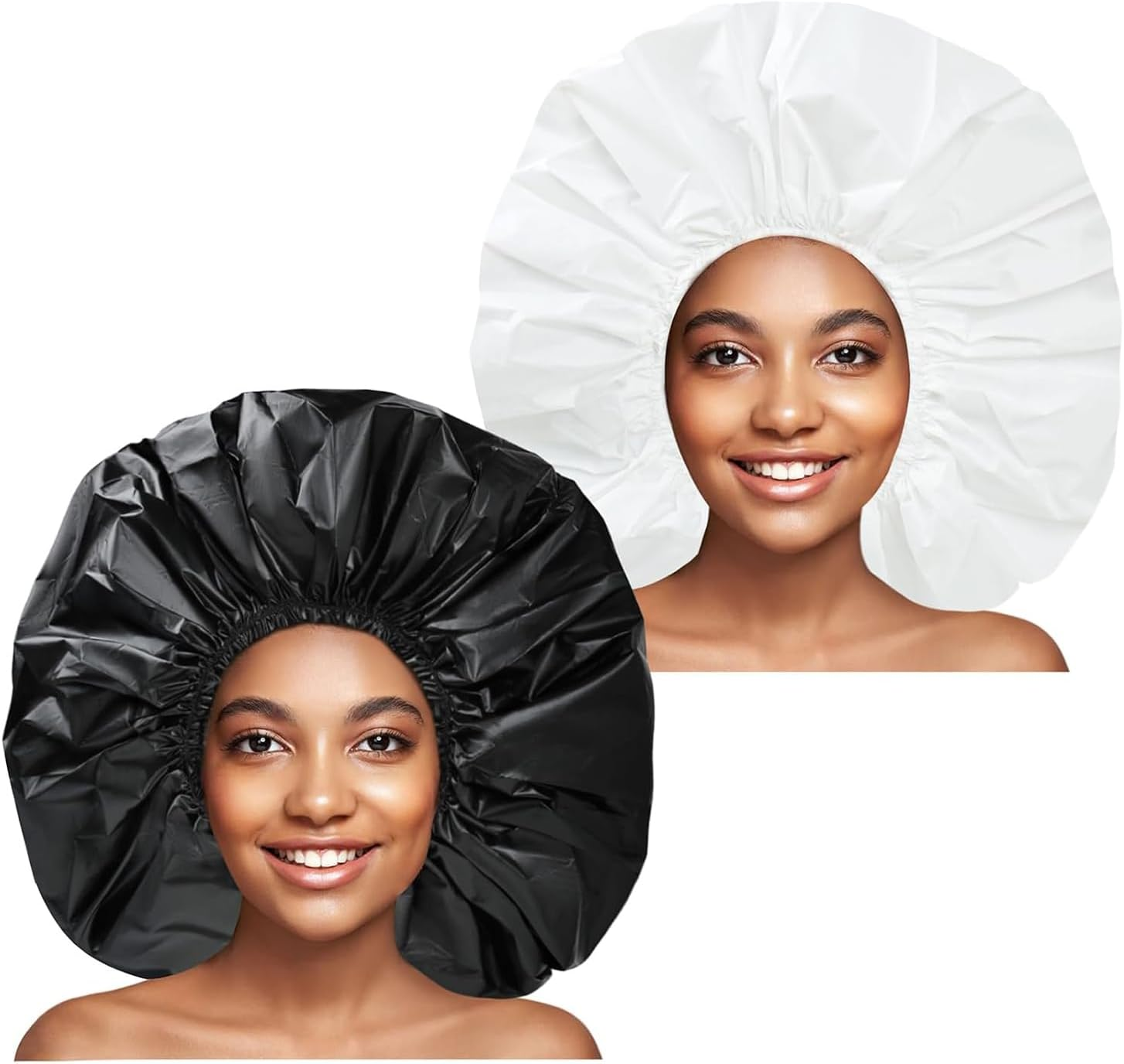 Super Jumbo Shower Cap 2 PCS Waterproof Shower Caps for Women,Extra Large Shower Cap,Reusable Super Large Bath Caps Hair Cap for Long Thick Curly Hair,Twist Braids (Black+White) image number 5