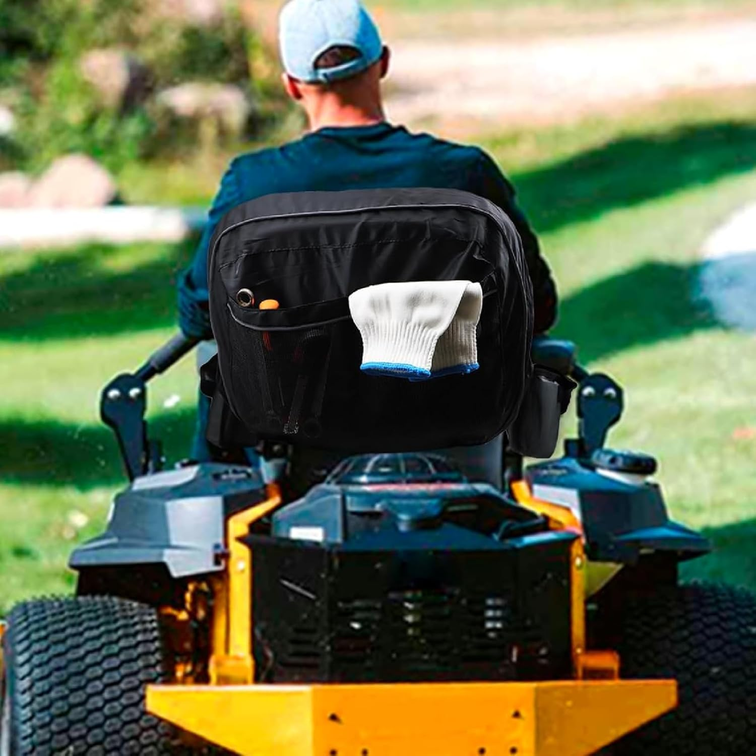 Jiawu Riding Lawn Mower Seat Covers, Universal Polyester Oxford Waterproof Tractor Seat Cover with Storage Bag Compatible with Kubota Lawnmowers without Armrests image number 3