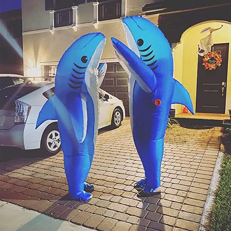 Inflatable Shark Costume Air Blow up Jumpsuit Fancy Dress Funny Carcharias Suit for Cosplay Party - Pink image number 3