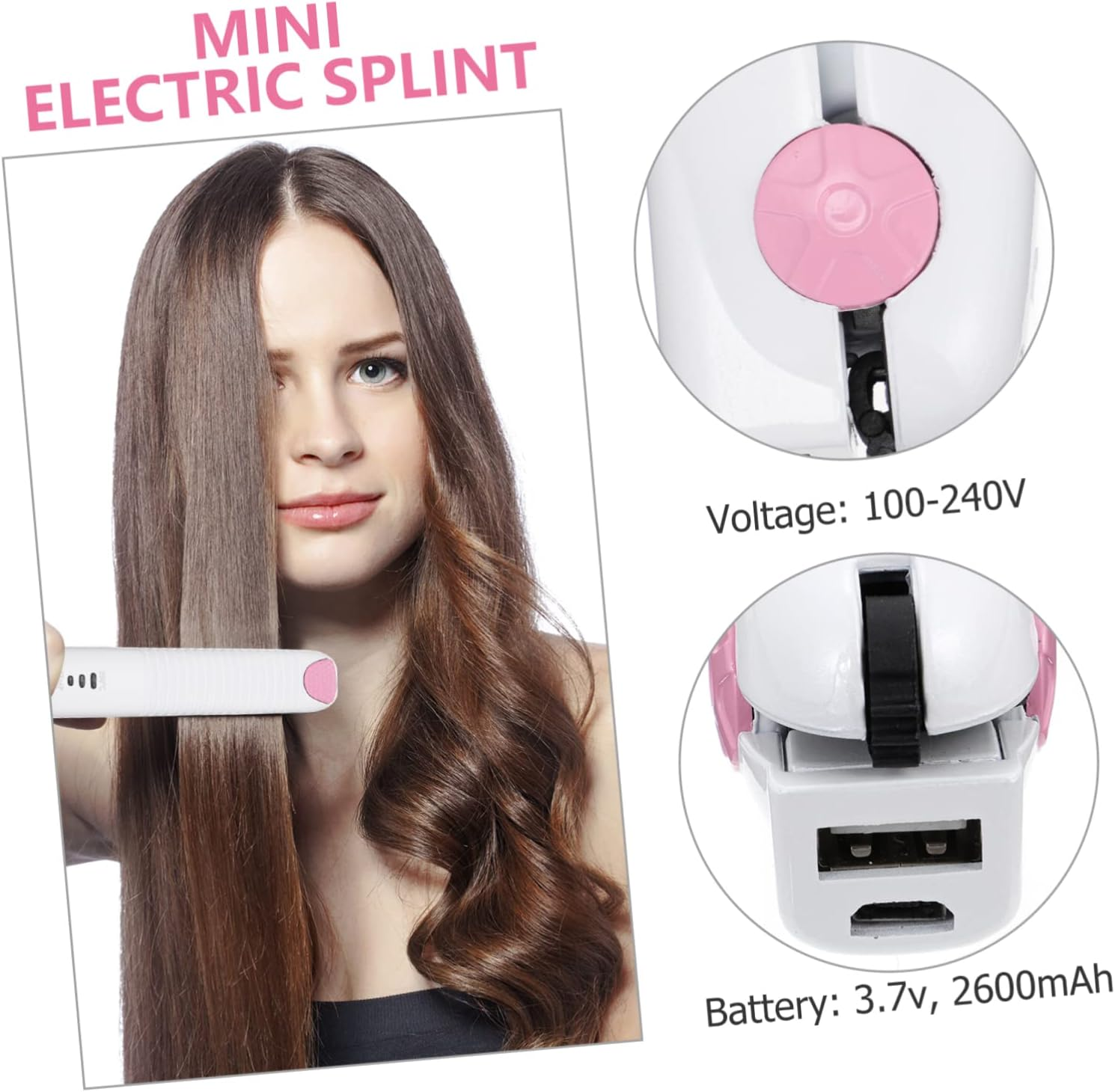 Wireless USB Rechargeable Hair Curler and Straightener, Mini Portable Cordless Hair Styling Tool for Travel and Home, Pearl White image number 6