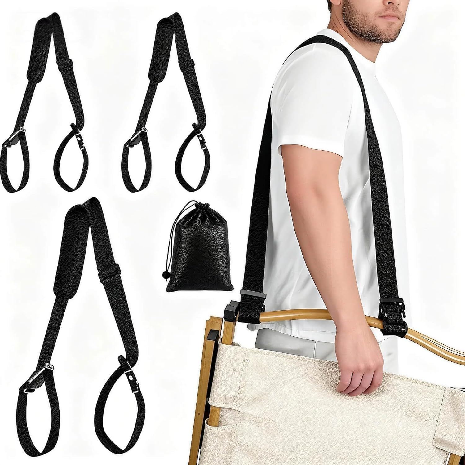 3 Pack Adjustable Carry Strap for Beach Chair, Folding Chair, Camping, Scooter, Bikes, Backpacking, Picnics, Outdoor and Other Items