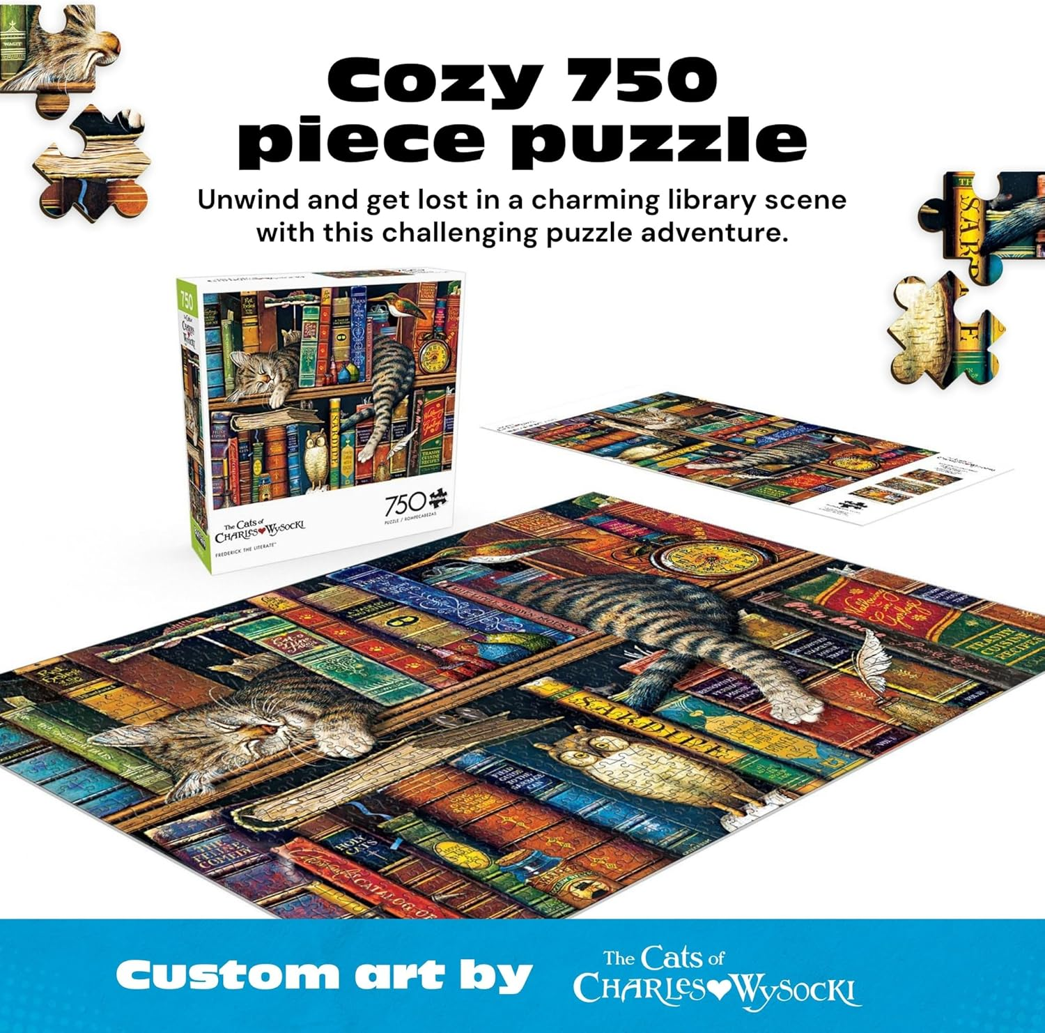 Buffalo Games Charles Wysocki Cats: Frederick the Literate Jigsaw Puzzle (750 Piece) image number 3
