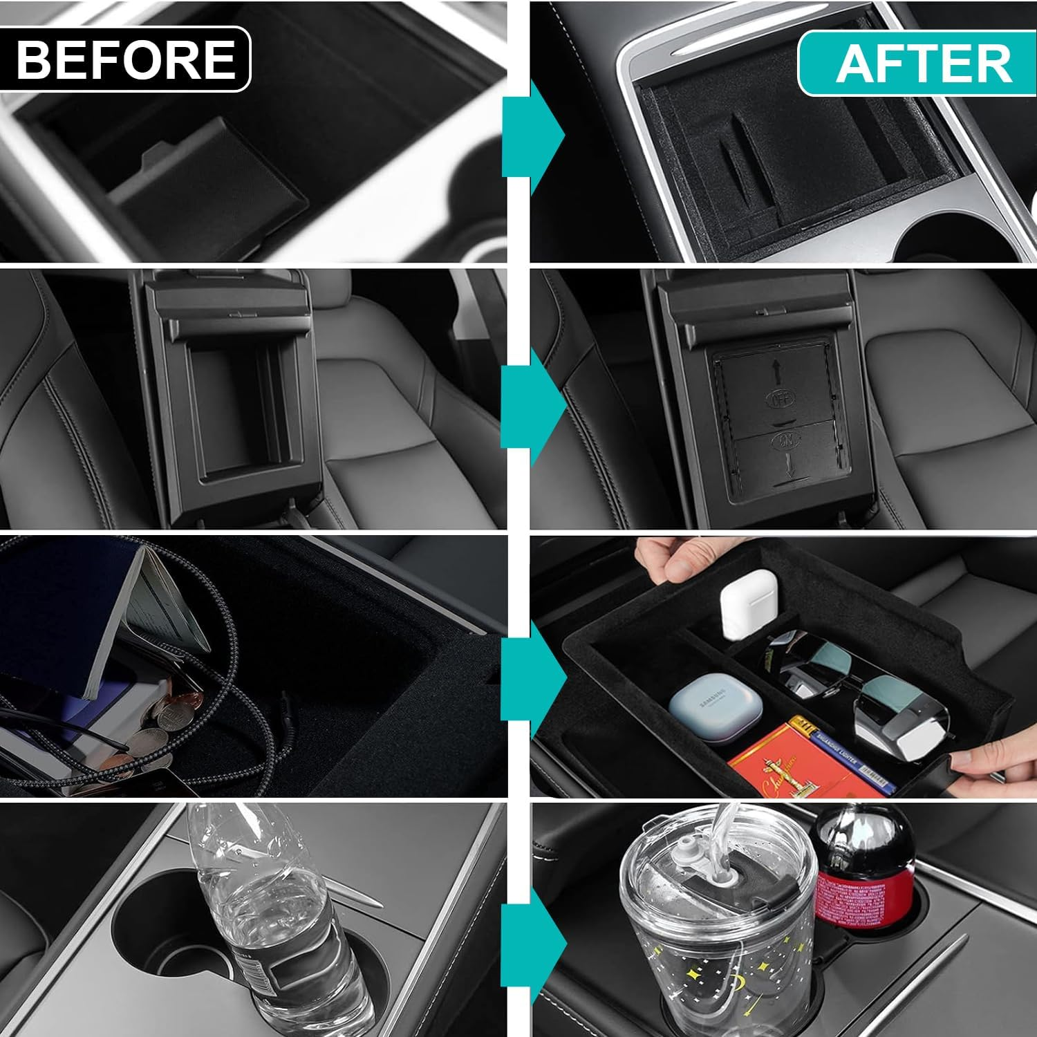 Tesla Model Y/3 Accessory 2024 2023 2022 Australia - Centre Console Tray Organiser | Tesla Model Y Cup Holder | Storage Box I Silicone Cup Holder image number 3