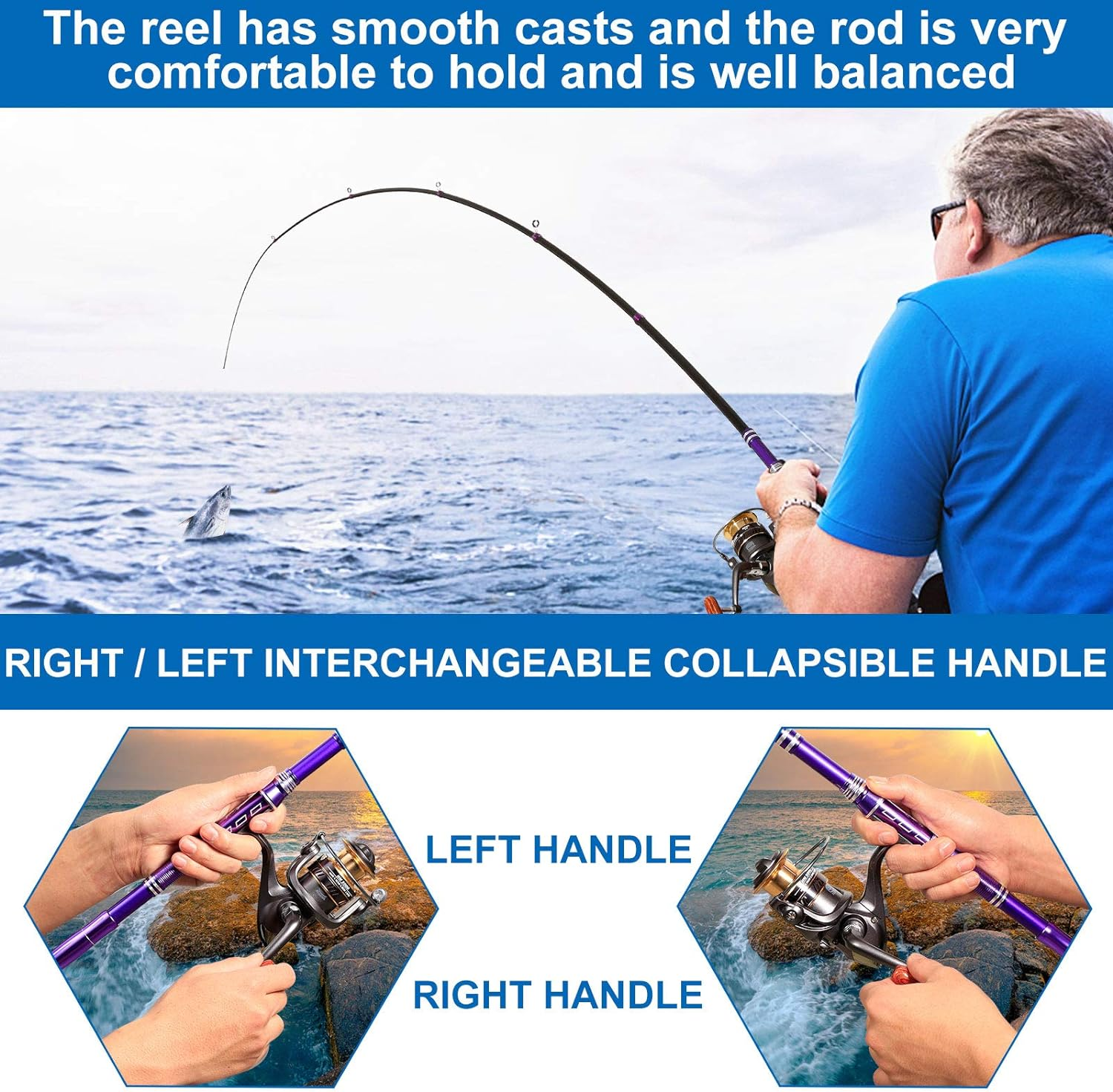 Telescopic Fishing Rod Kit, Carbon Fiber Fishing Pole and Reel Combos with Spinning Reel, Fishing Gears and Travel Bag for Saltwater Freshwater image number 6