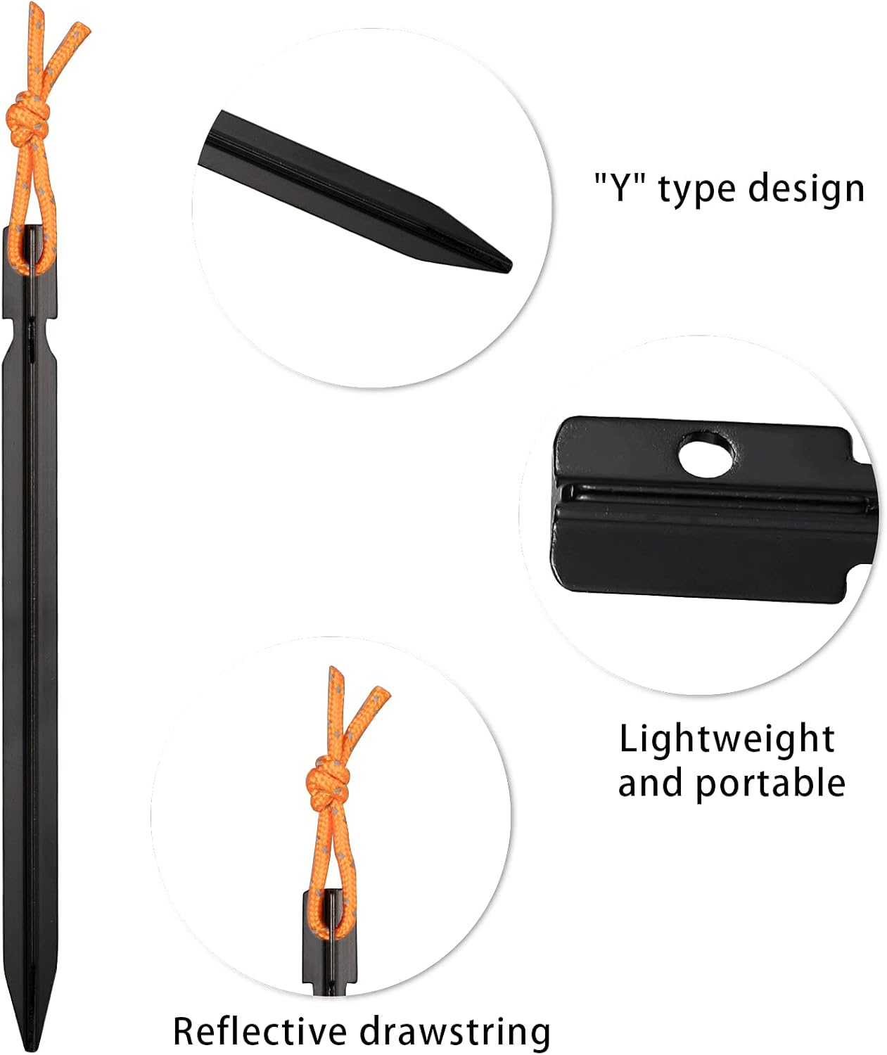 12 Pieces Tent Pegs, Y-Shaped Aluminium Alloy Red Campingtent Stake Nail with Reflective Rope for Camping image number 5