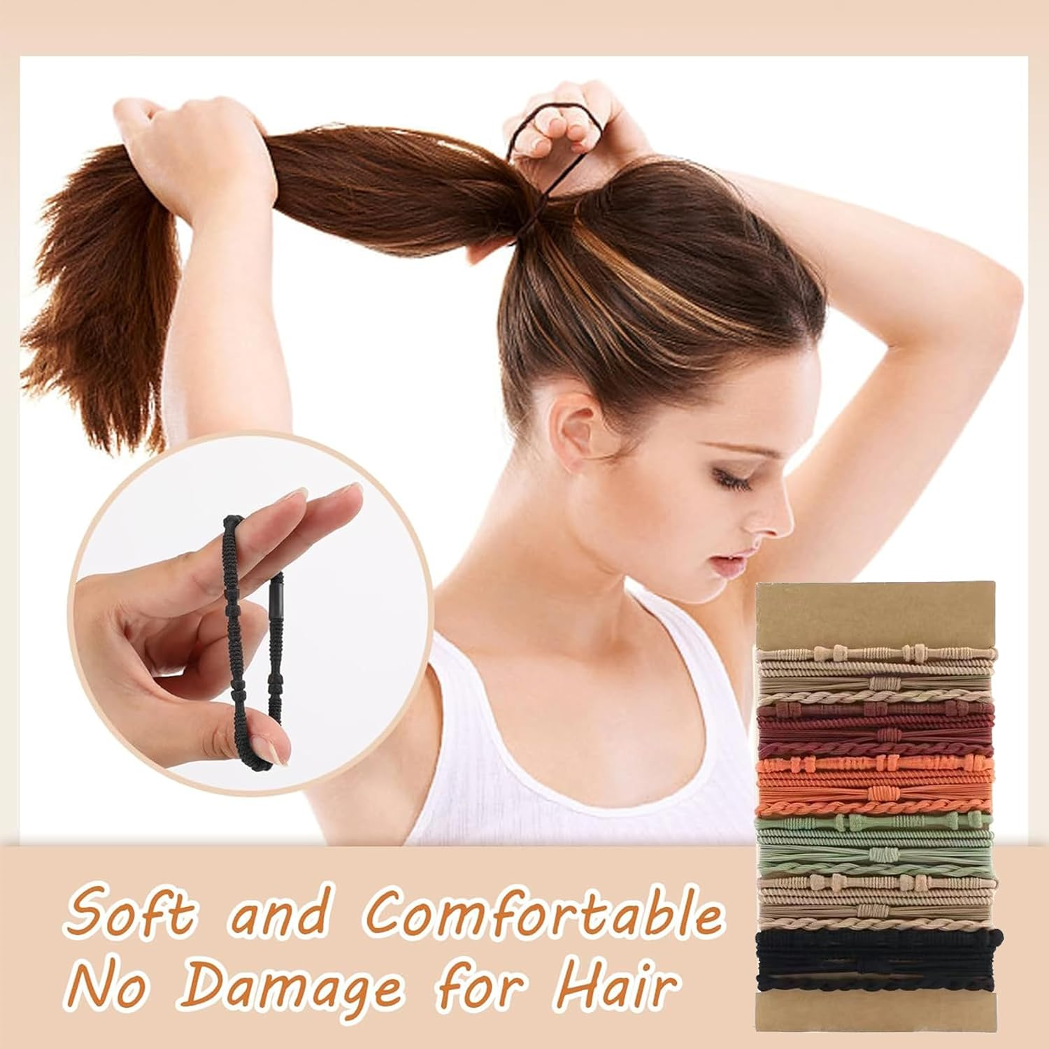 Zurligi 28 Pcs Boho Hair Ties, Hair Tie Bracelets for Women and Girls, 7 Styles 10 Colors No Damage Ponytail Holders for Thick/Medium/Long Hair image number 4