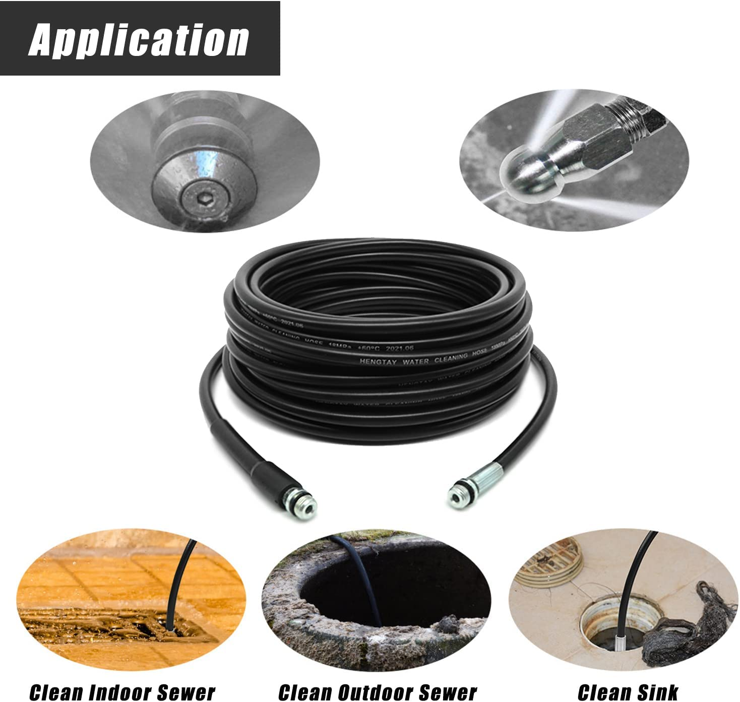 Pressure Washer Drain Pipe Hose Cleaning Kit for Karcher K2-K7 Series and LAVOR Pressure Washer, with Jet Nozzle and Rotating Jet Nozzle, 15 M/50FT, 180 Bar and 2700 PSI image number 3