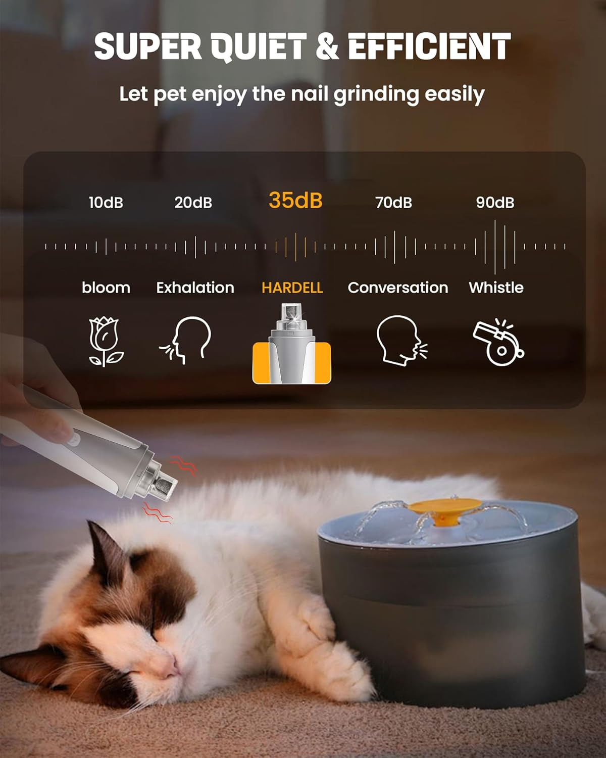 HARDELL Dog Nail Grinder, Super Quiet Dog Nail Trimmers with 2 LED Lights & 3 Grinding Ports, Safety Pet Nail Grinder for Small Dogs/Cats & Puppy image number 1