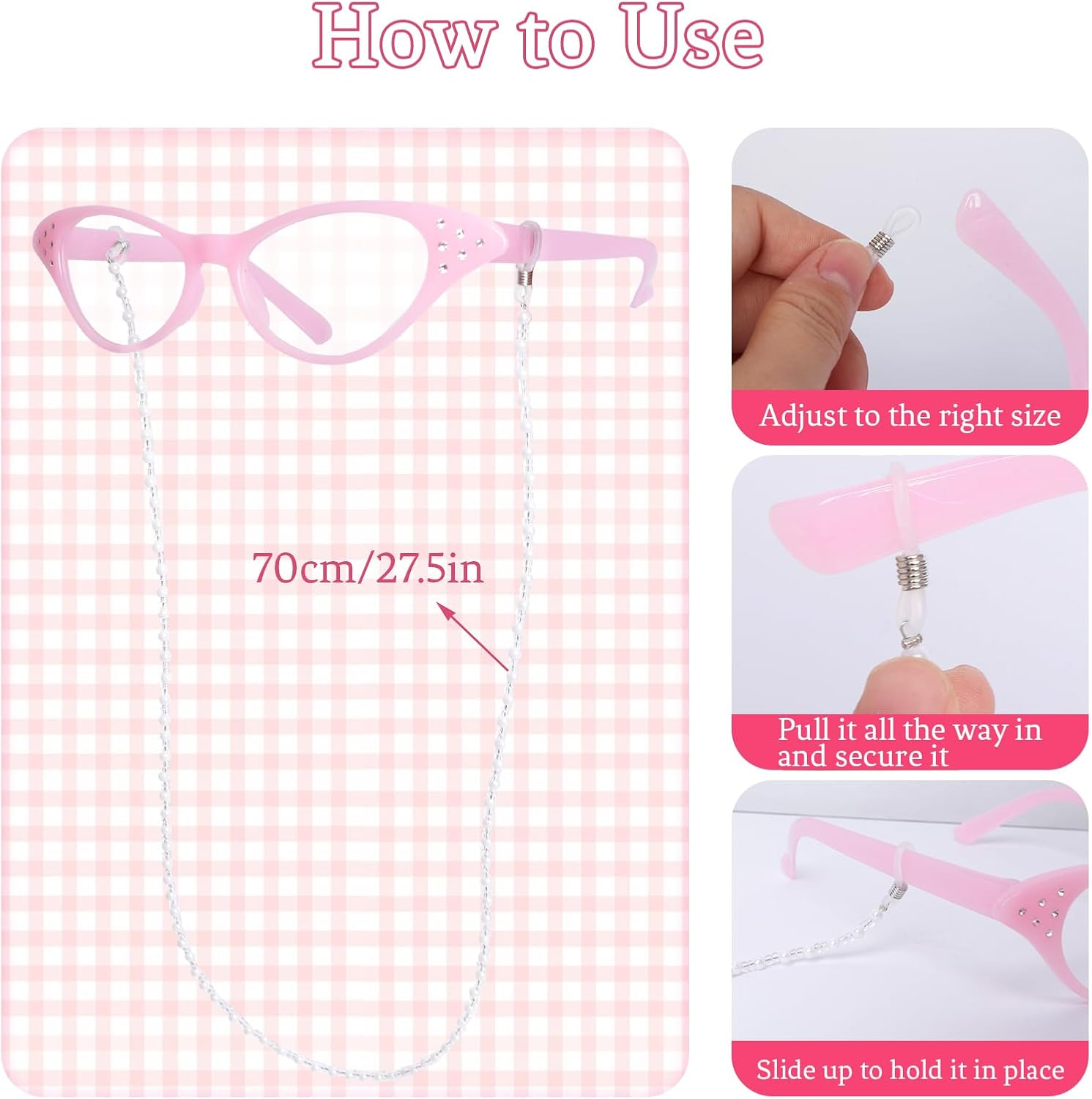 5 Pcs Old Lady Costume Set Grandma Granny Glasses Eyeglasses Chain Pearl Necklace Bracelet image number 5