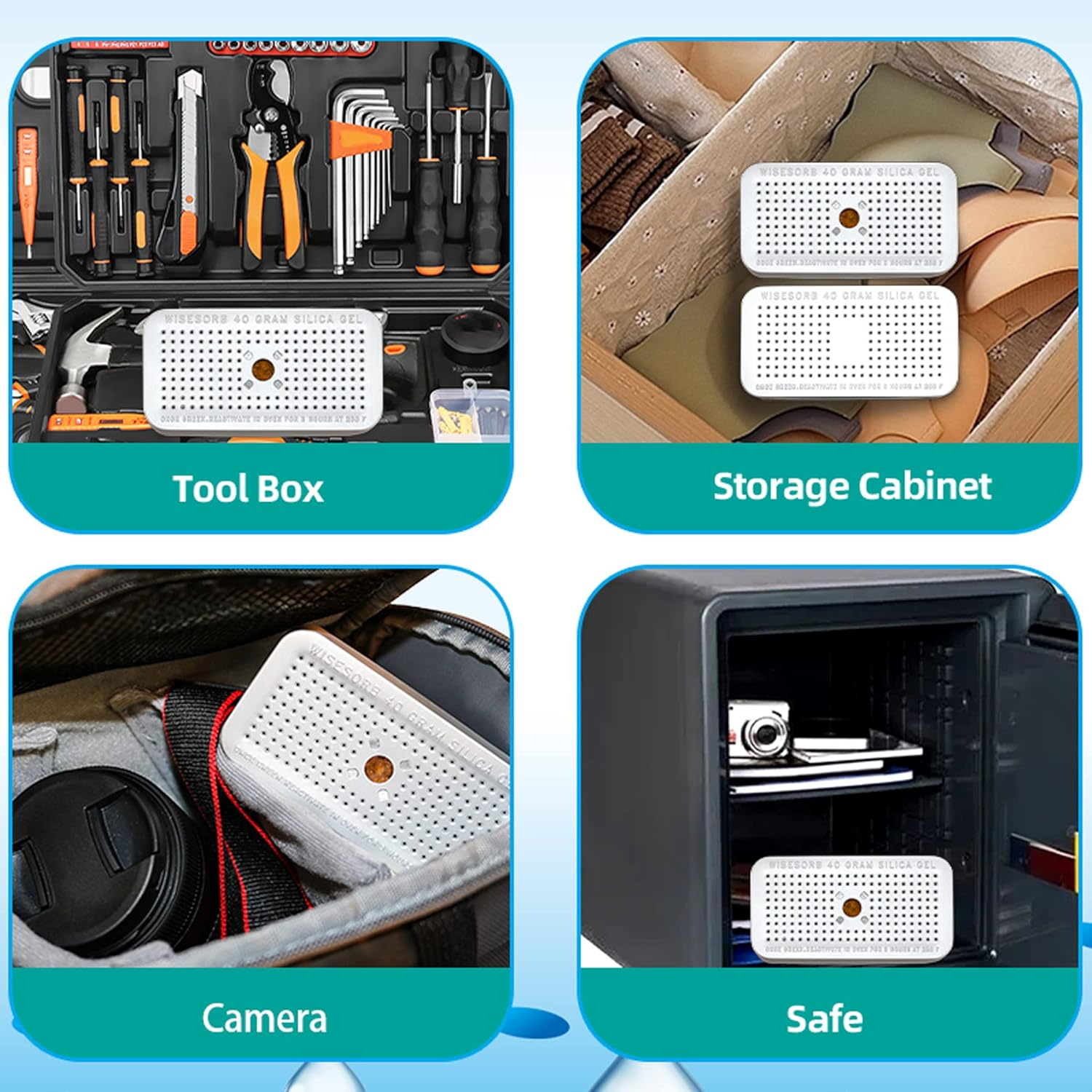 Wisesorb 40G Indicating Silica Gel Dehumidifier Desiccant Tin Canister, Wisetin Orange to Green Color Changing, SG-40 No Cobalt (II) Chloride-Reusable (Pack of 2) image number 1
