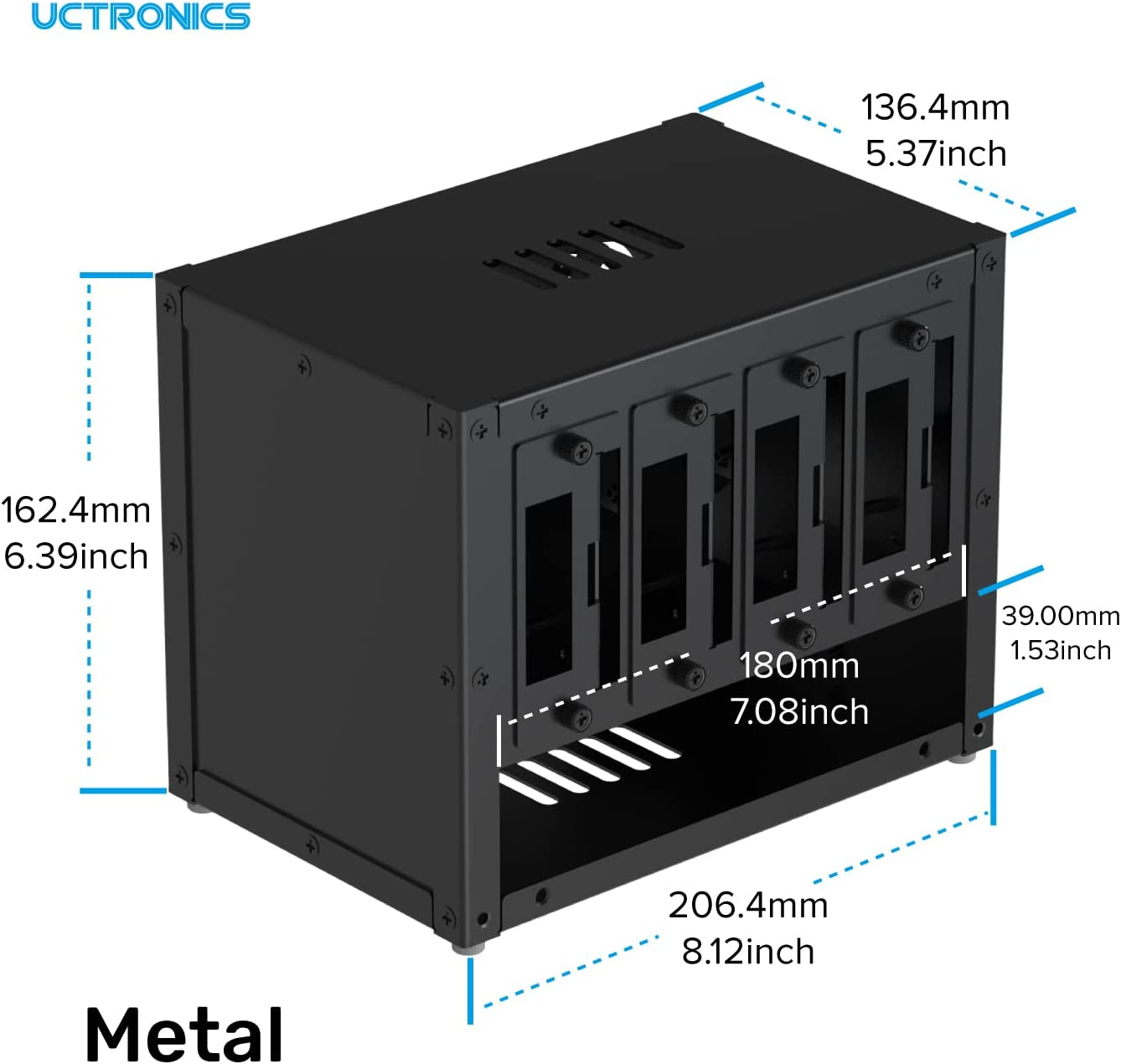 UCTRONICS Upgraded Complete Enclosure for Raspberry Pi Cluster, with 4 Removable Mounting Brackets for Pi 4B, 3B+/3B, and Other B Model and 2 Cooling Fans,Support 4 2.5" SSD and Switch image number 2