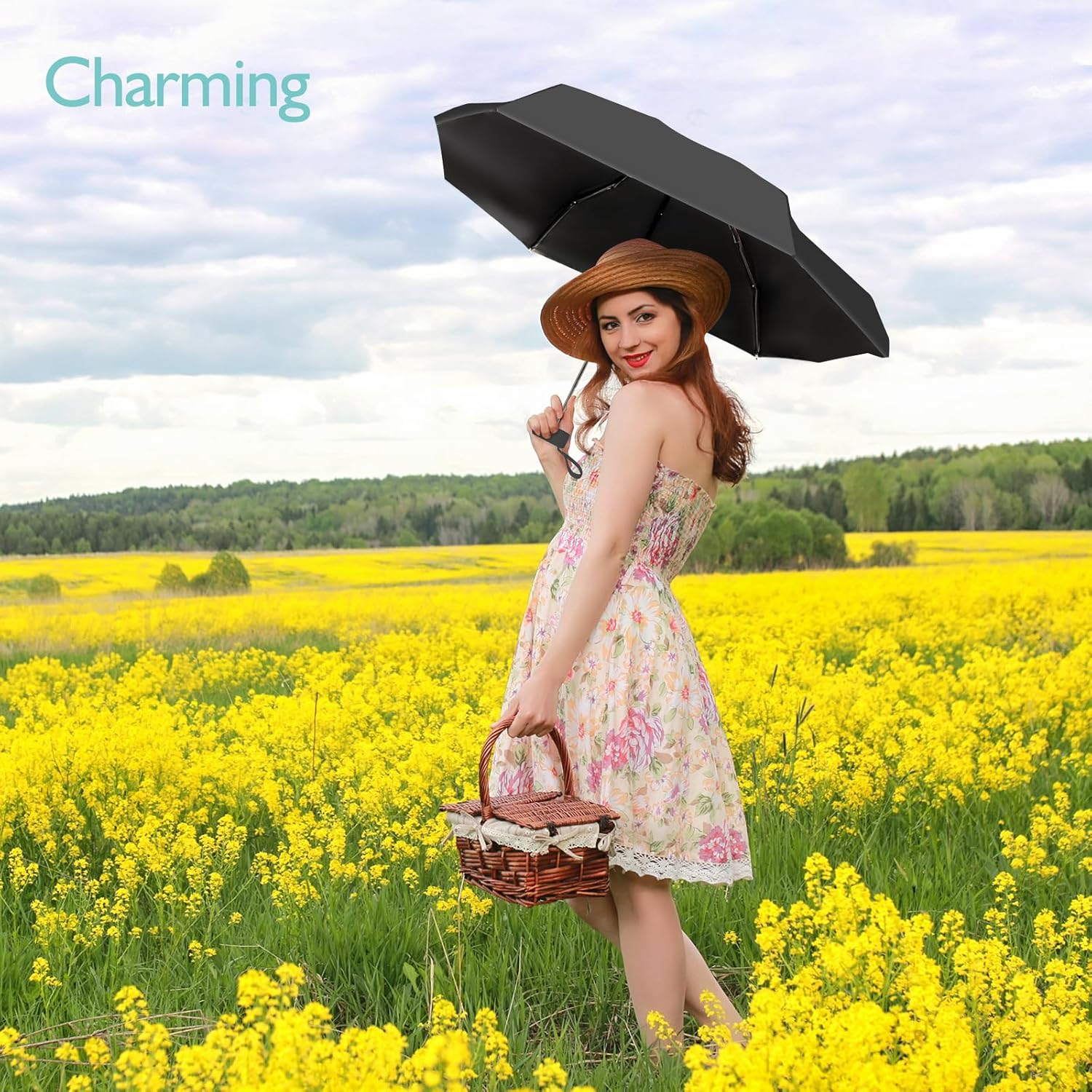 Compact Mini Umbrella for Purse - Lightweight, Pocket-Sized Travel Umbrella with Black UV Coating for Sun Protection, Purple image number 3