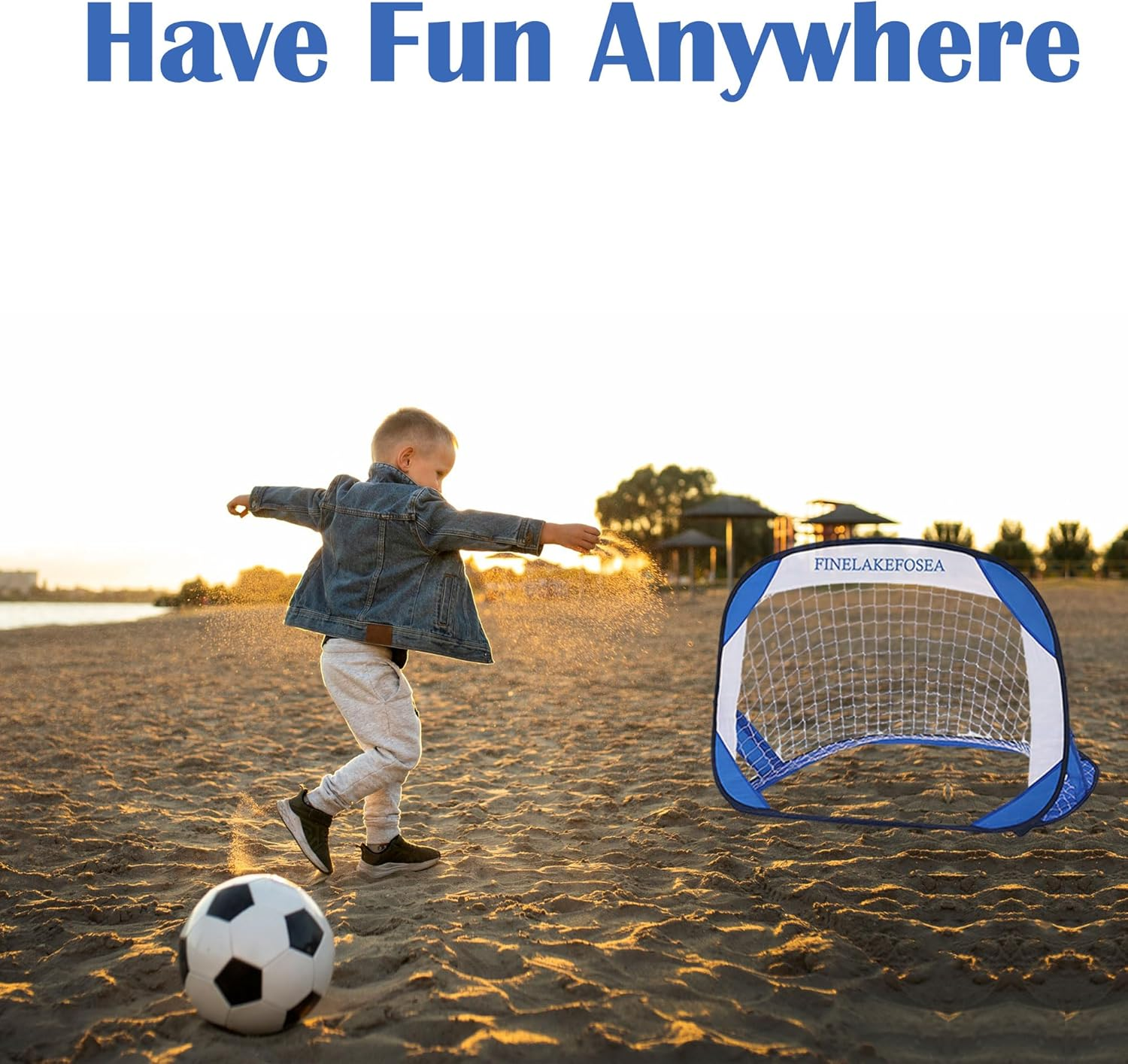 Soccer Goals for Backyard - 4'X 3' FINELAKEFOSEA Portable Soccer Goal Set Training Equipment with Carry Bag, Pop up Toddler Soccer Net for Kids Gift Games, Sports, Outdoor & Indoor Play Green/Blue image number 5