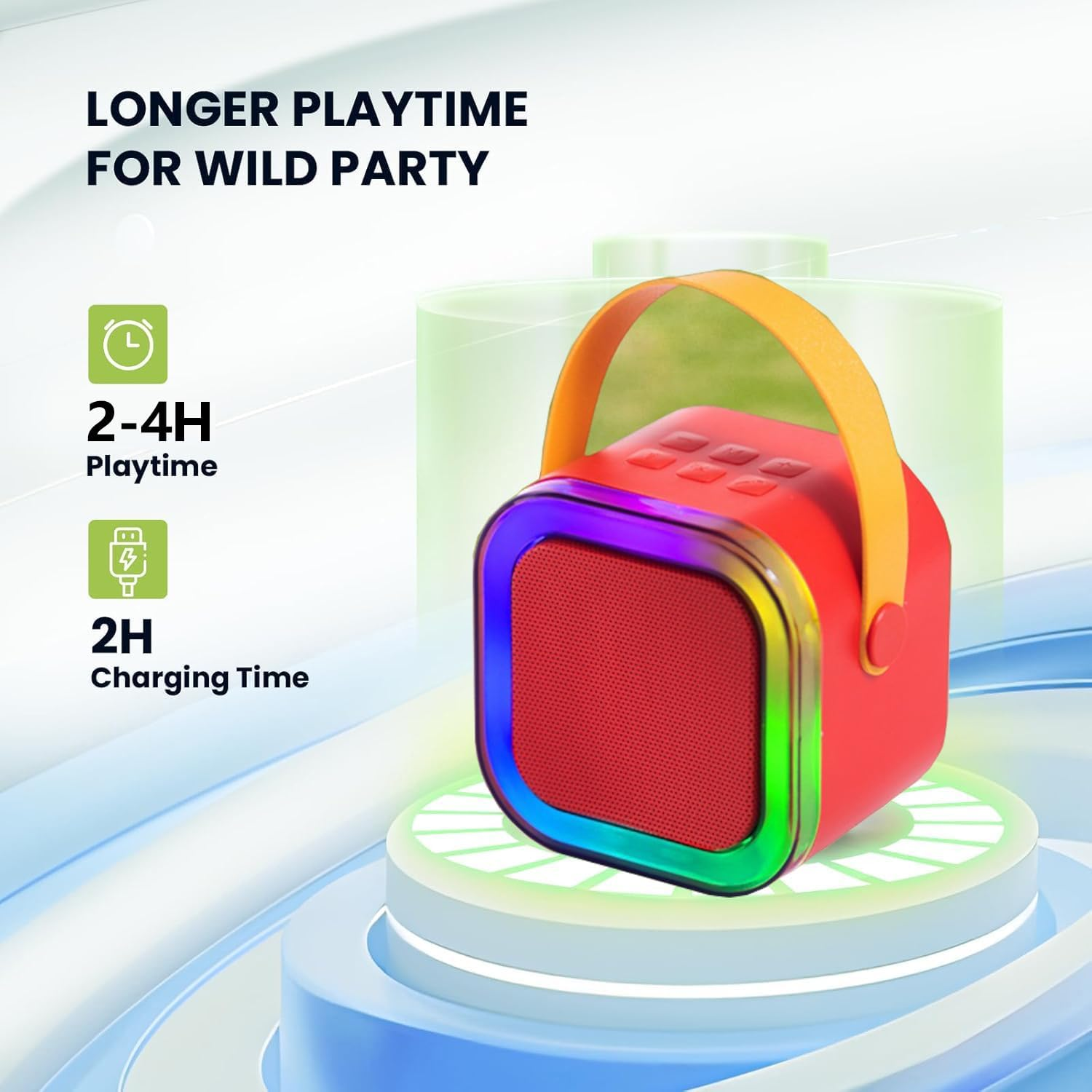 Kids Karaoke Machine, Adult Karaoke Machine with 2 Wireless Microphones, Portable Bluetooth Speaker Gift with Colorful Lights for Boys Girls Toy Family Train Dance Guide Party (Red) image number 1