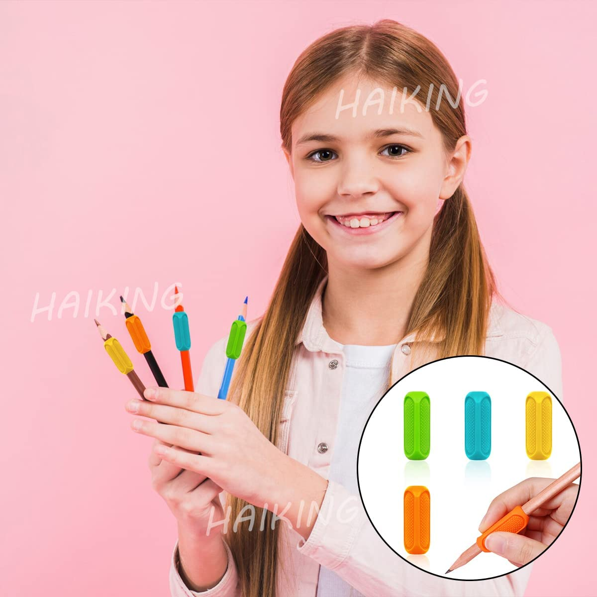Pencil Grips, 4 Pcs Color Writing Posture Correction Finger Grip for Adults, Student, Righties and Lefties (4 Colors) image number 2