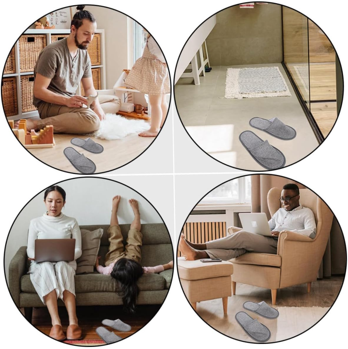 Outanaya Cotton Linen Unisex Folding Slippers 5 Pairs Portable Travel and Home Spa Shoes Grey Foldable Non-Disposable Hotel Slippers image number 1