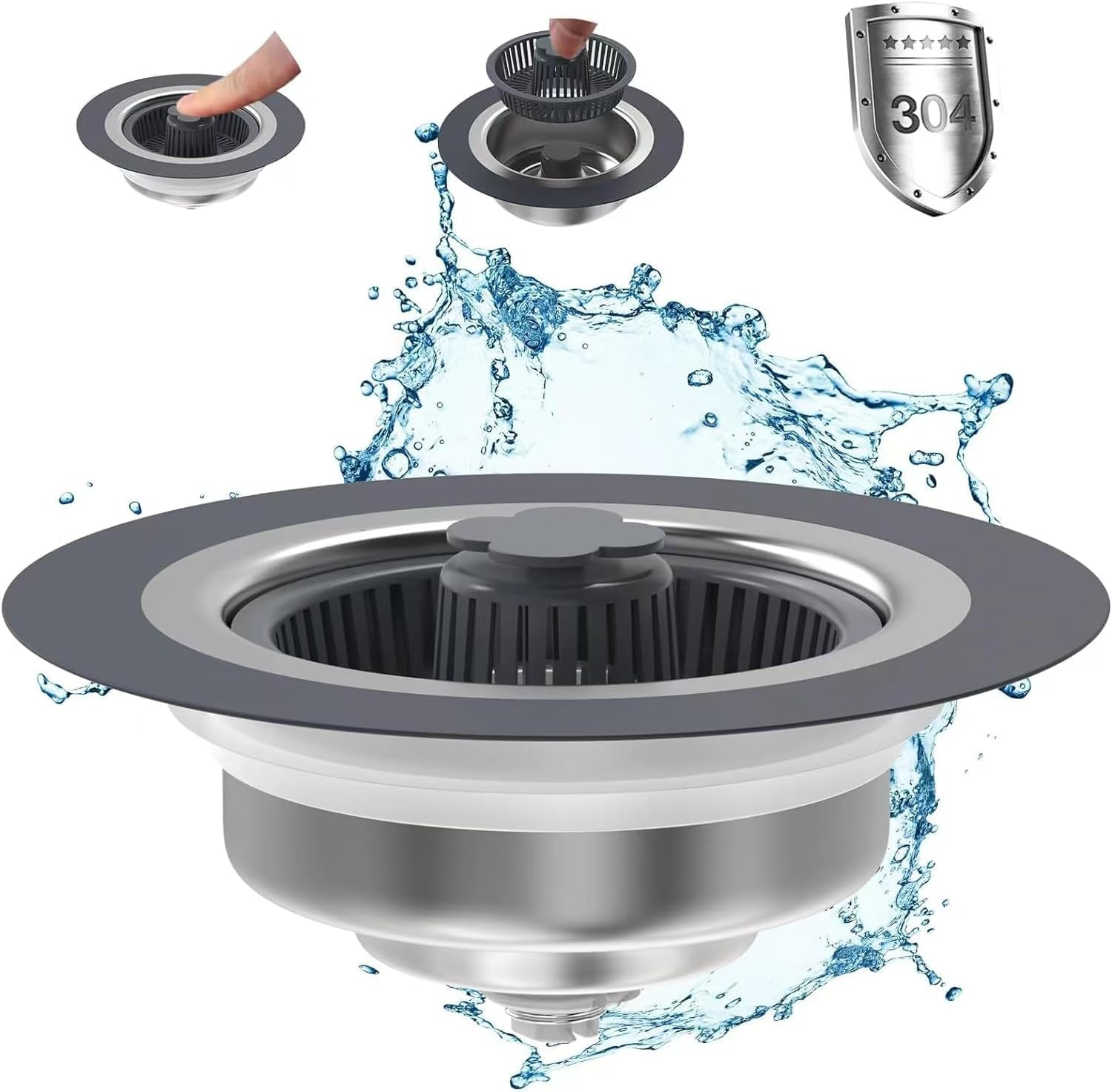 3 in 1 Kitchen Sink Drain Filter and Sink Filter, Stainless Steel Pop-Up Kitchen Sink Plug, Anti-Clogging Sink Filter,For US Standard 3-1/2 Inch Kitchen Drain (&Phi;12Cm*6Cm) image number 3